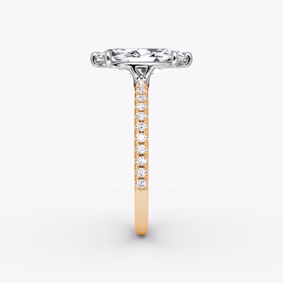 The Signature | Marquise | 14k | Rose Gold and Platinum | bandAccent: Pavé | bandWidth: standard | hiddenHalo: no | diamondOrientation: vertical | caratWeight: other
