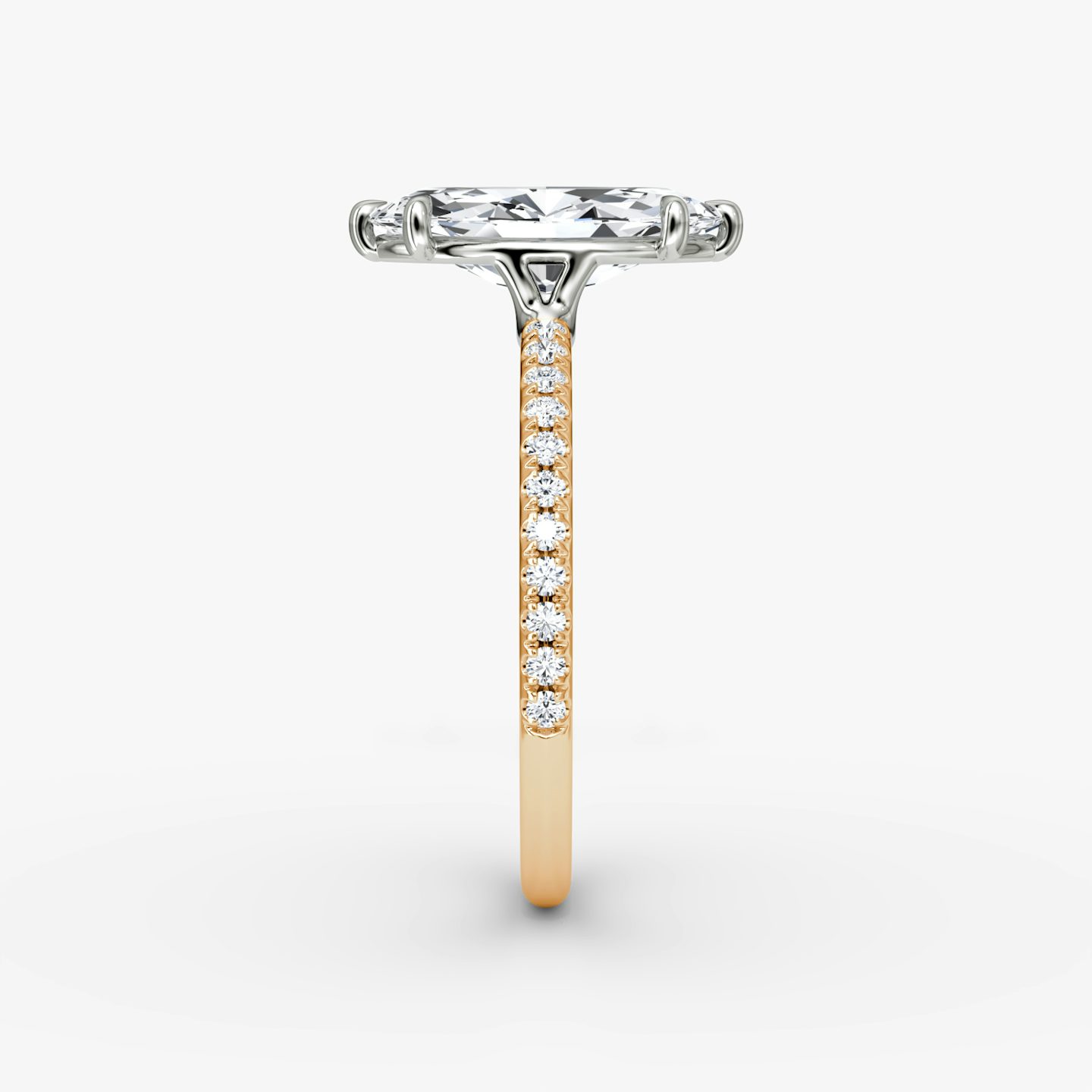 The Signature | Marquise | 14k | Rose Gold and Platinum | bandAccent: Pavé | bandWidth: standard | hiddenHalo: no | diamondOrientation: vertical | caratWeight: other
