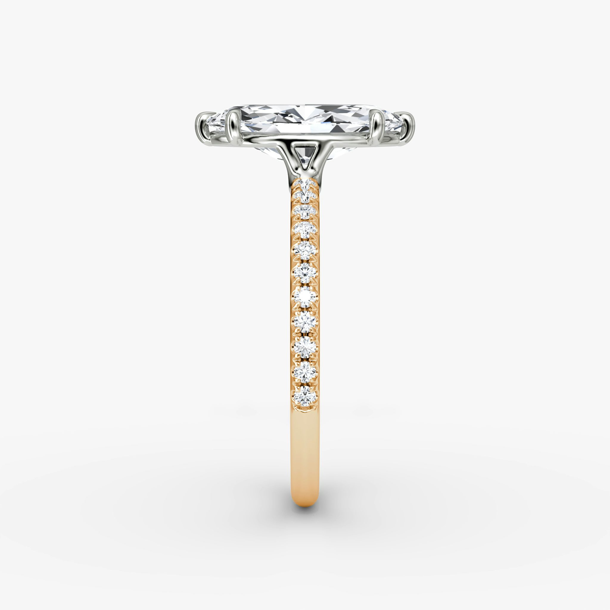The Signature | Marquise | 14k | Rose Gold and Platinum | bandAccent: Pavé | bandWidth: standard | hiddenHalo: no | diamondOrientation: vertical | caratWeight: other
