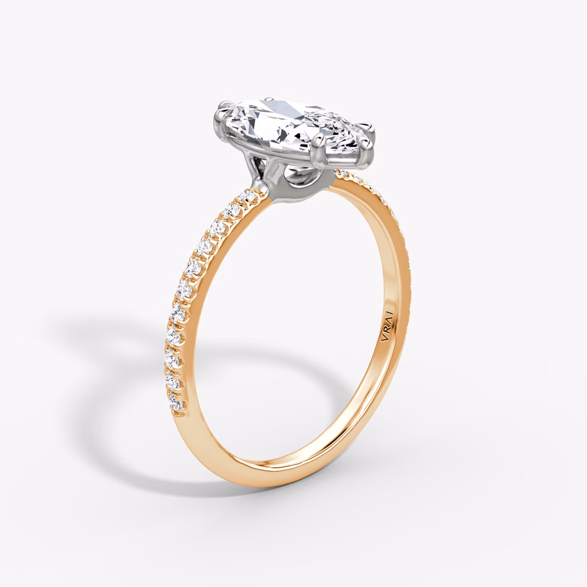 The Signature | Marquise | 14k | Rose Gold and Platinum | bandAccent: Pavé | bandWidth: standard | hiddenHalo: no | diamondOrientation: vertical | caratWeight: other