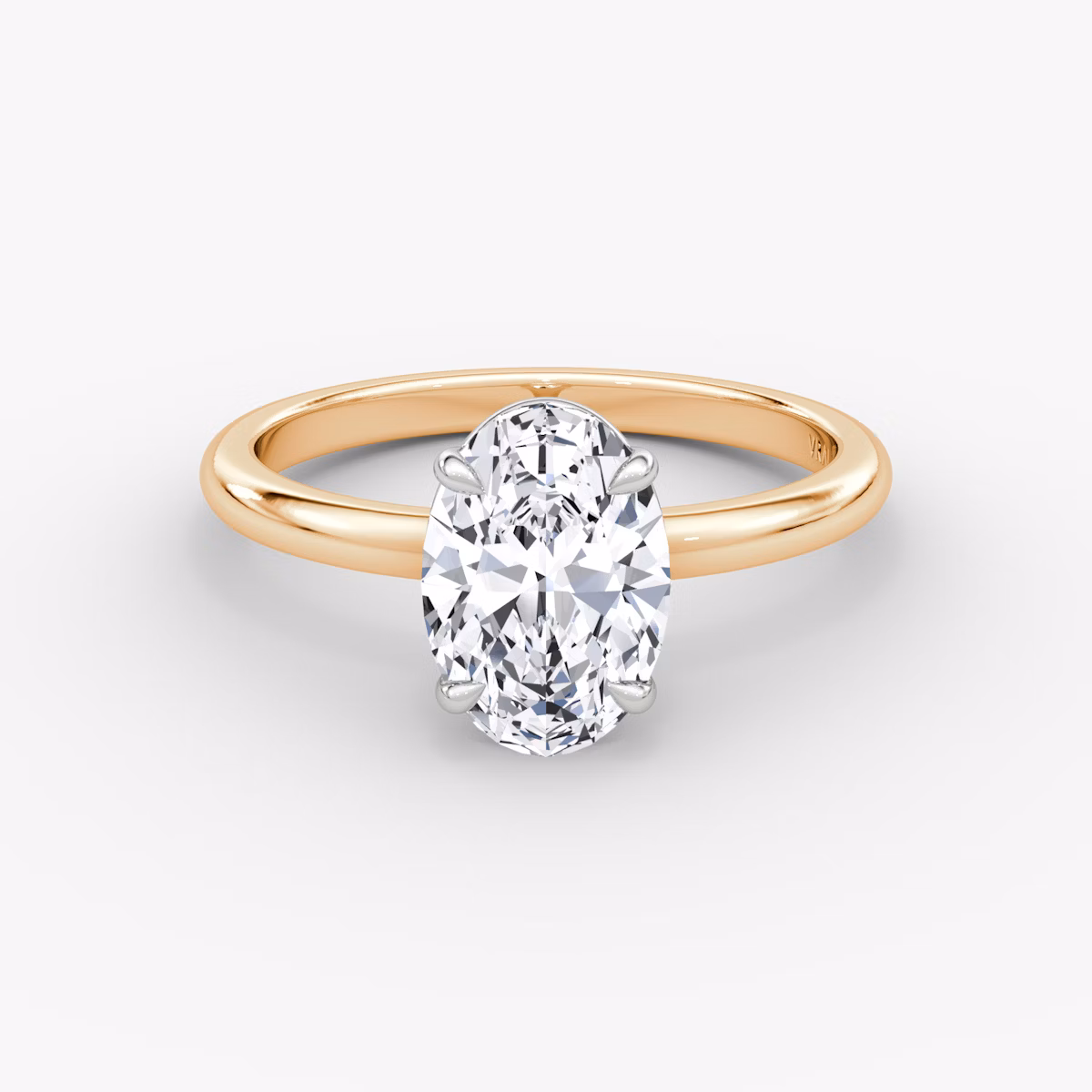 The Signature | Oval | 14k | Rose Gold and Platinum | bandAccent: Plain | bandWidth: standard | hiddenHalo: no | diamondOrientation: vertical | caratWeight: other