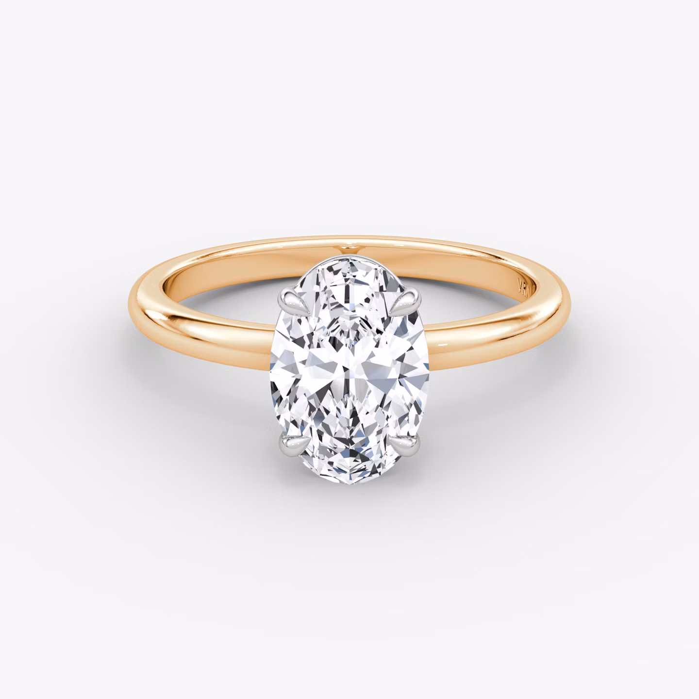 The Signature | Oval | 14k | Rose Gold and Platinum | bandAccent: Plain | bandWidth: standard | hiddenHalo: no | diamondOrientation: vertical | caratWeight: other