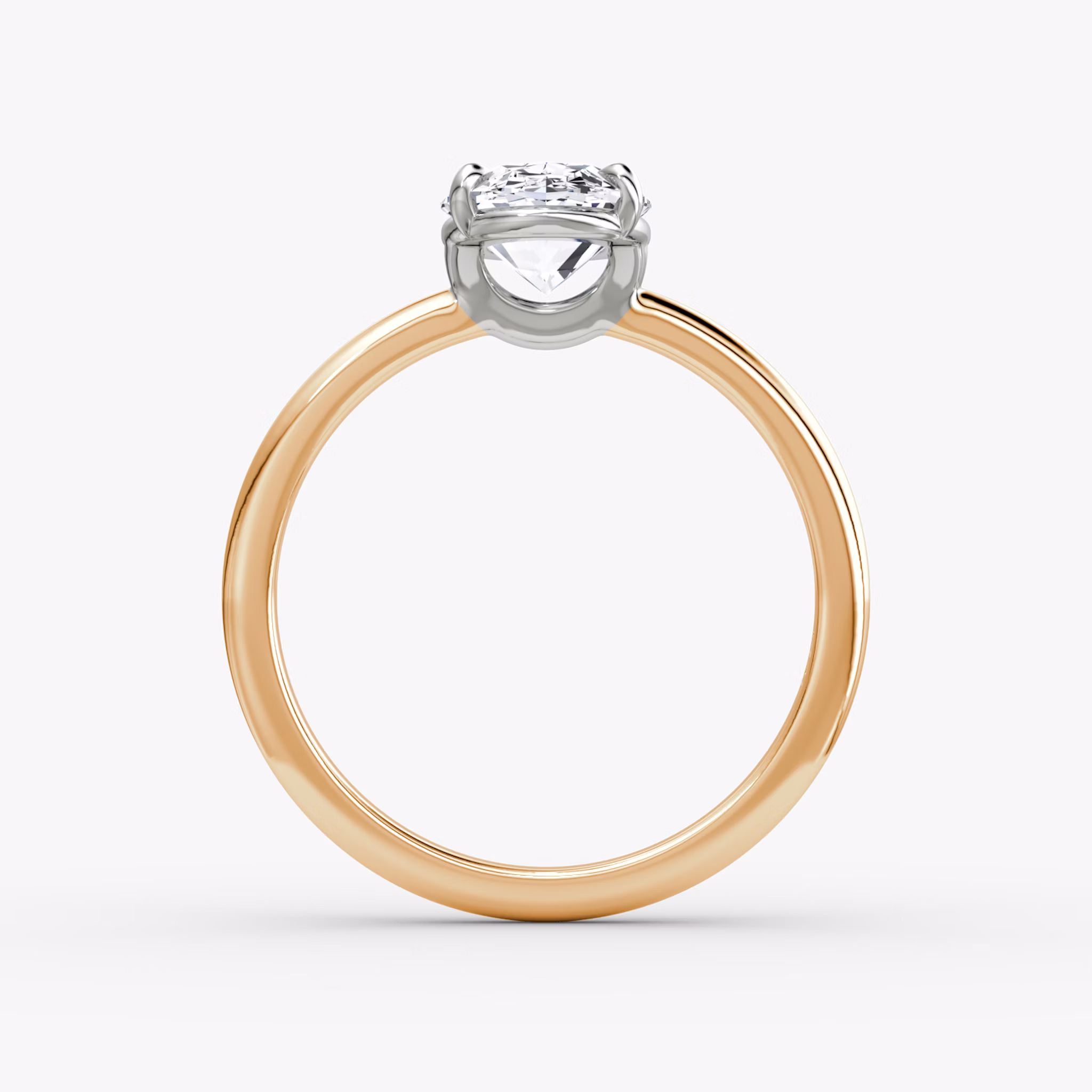 The Signature | Oval | 14k | Rose Gold and Platinum | bandAccent: Plain | bandWidth: standard | hiddenHalo: no | diamondOrientation: vertical | caratWeight: other