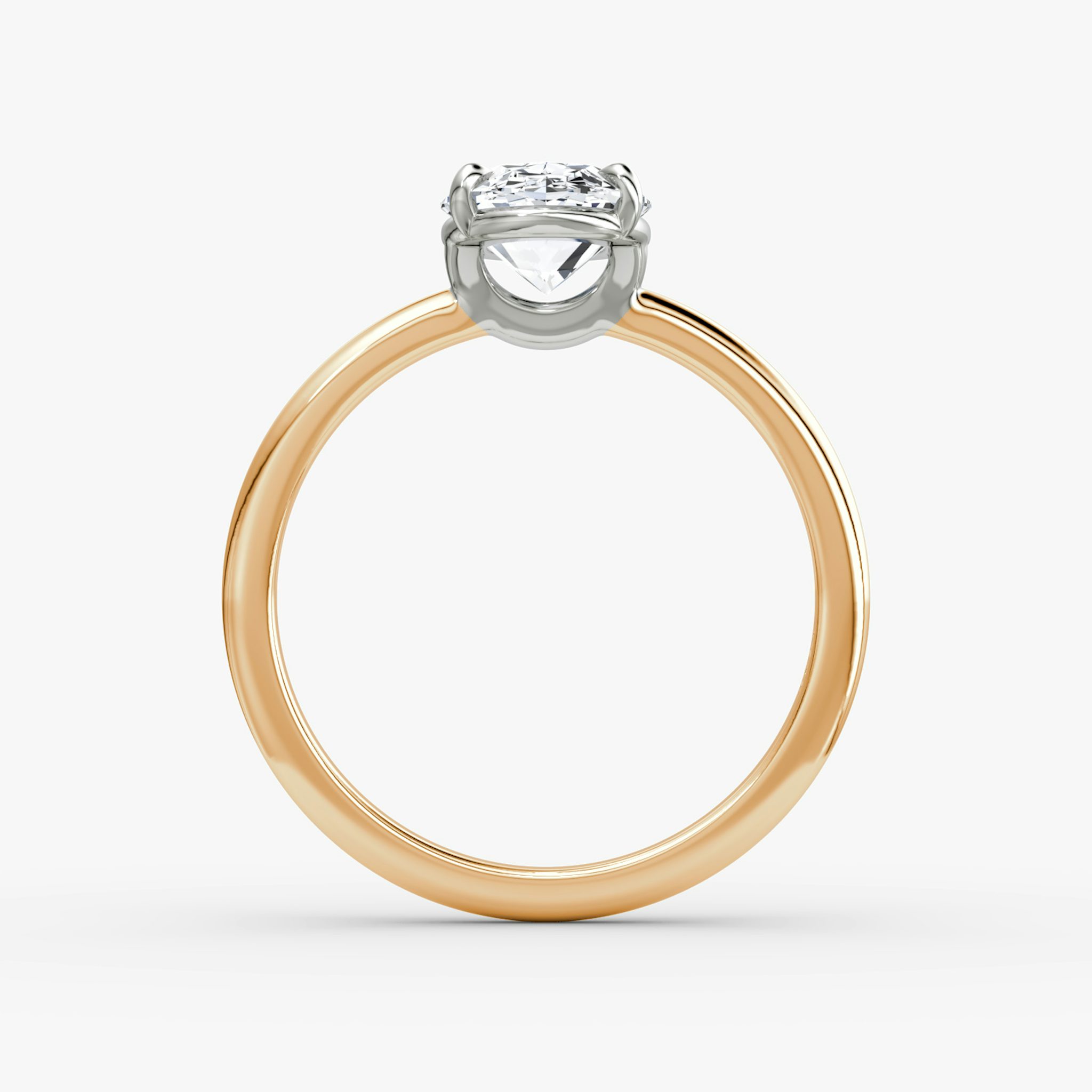 The Signature | Oval | 14k | Rose Gold and Platinum | bandAccent: Plain | bandWidth: standard | hiddenHalo: no | diamondOrientation: vertical | caratWeight: other