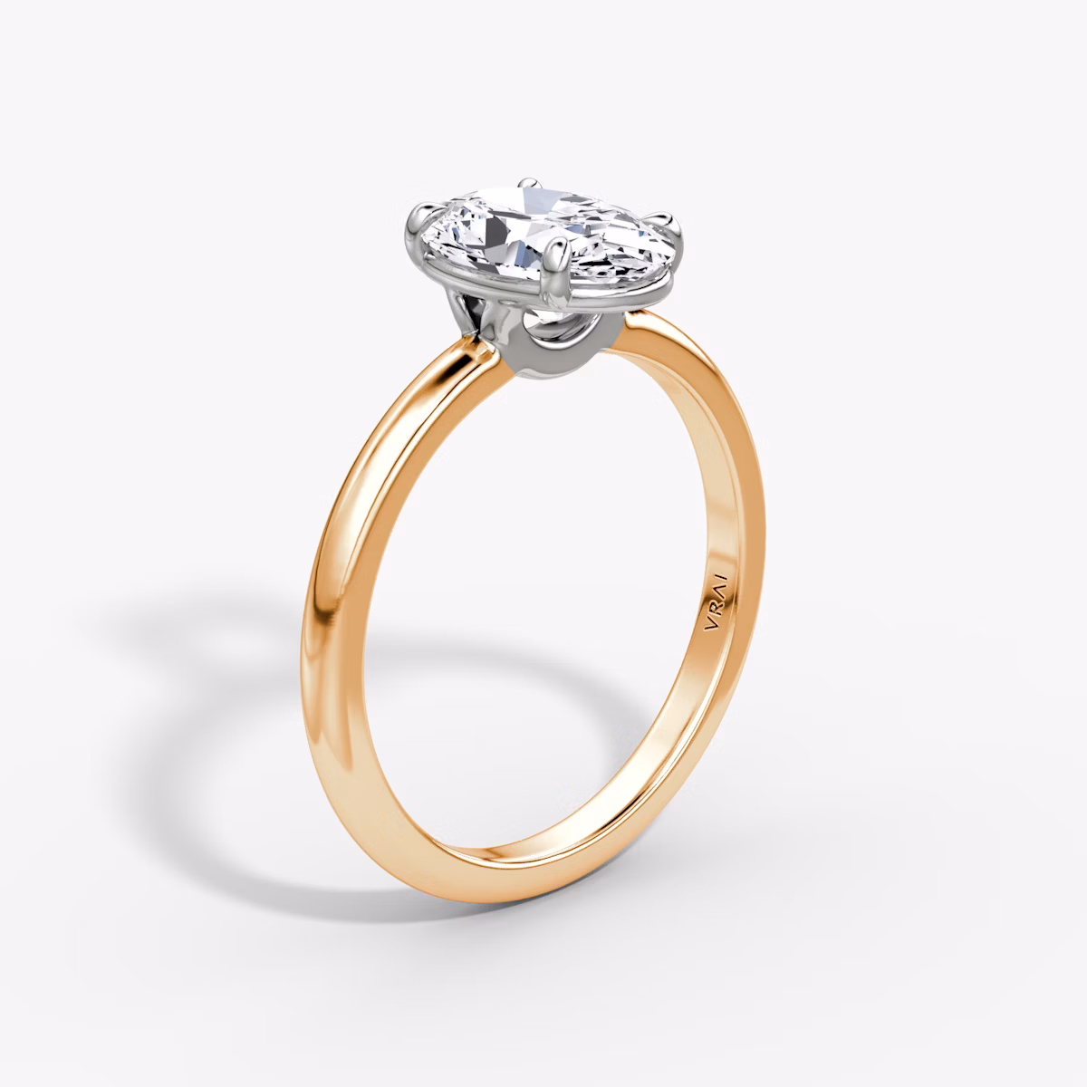 The Signature | Oval | 14k | Rose Gold and Platinum | bandAccent: Plain | bandWidth: standard | hiddenHalo: no | diamondOrientation: vertical | caratWeight: other
