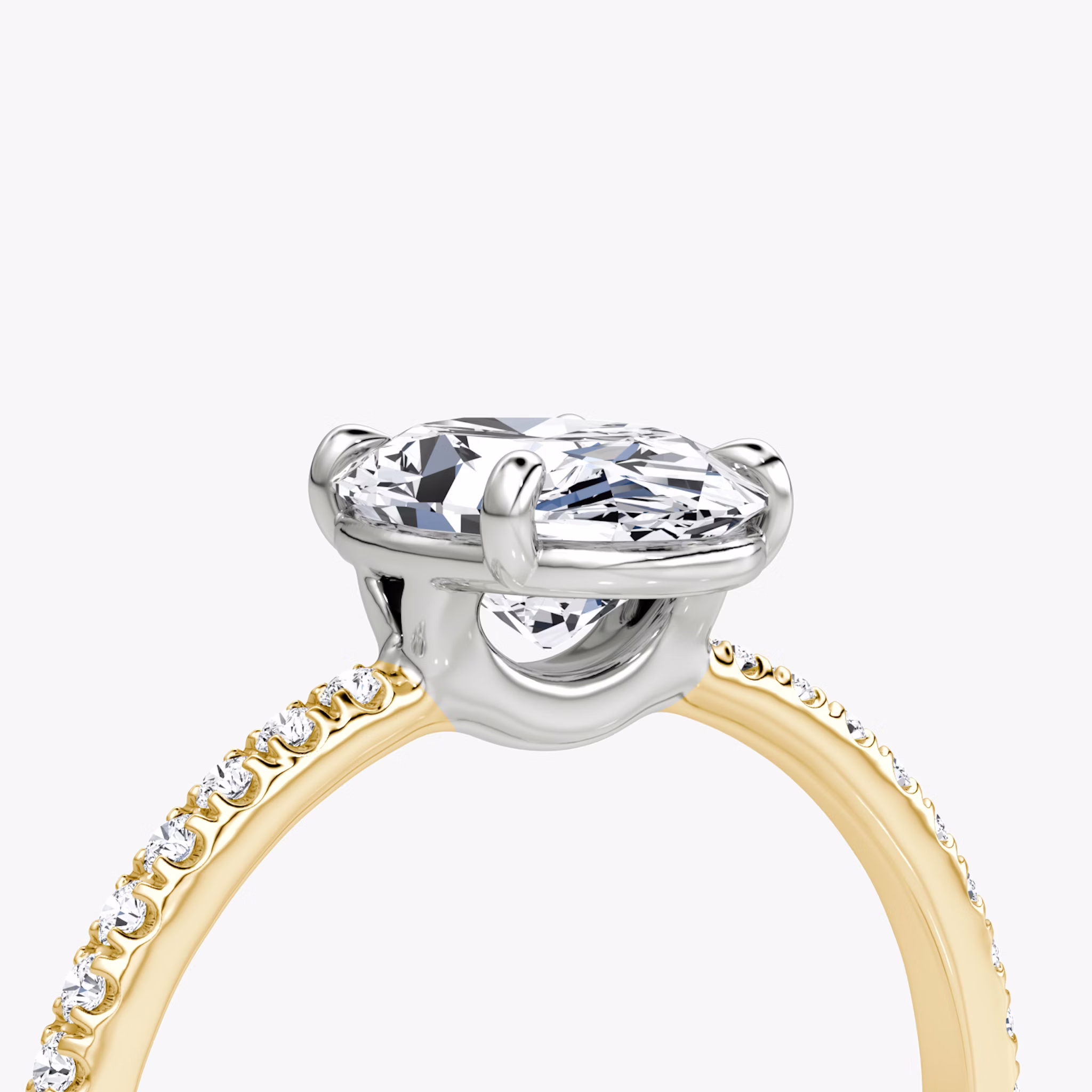 The Signature | Oval | 18k | Yellow Gold and Platinum | bandAccent: Pavé | bandWidth: standard | hiddenHalo: no | diamondOrientation: vertical | caratWeight: other