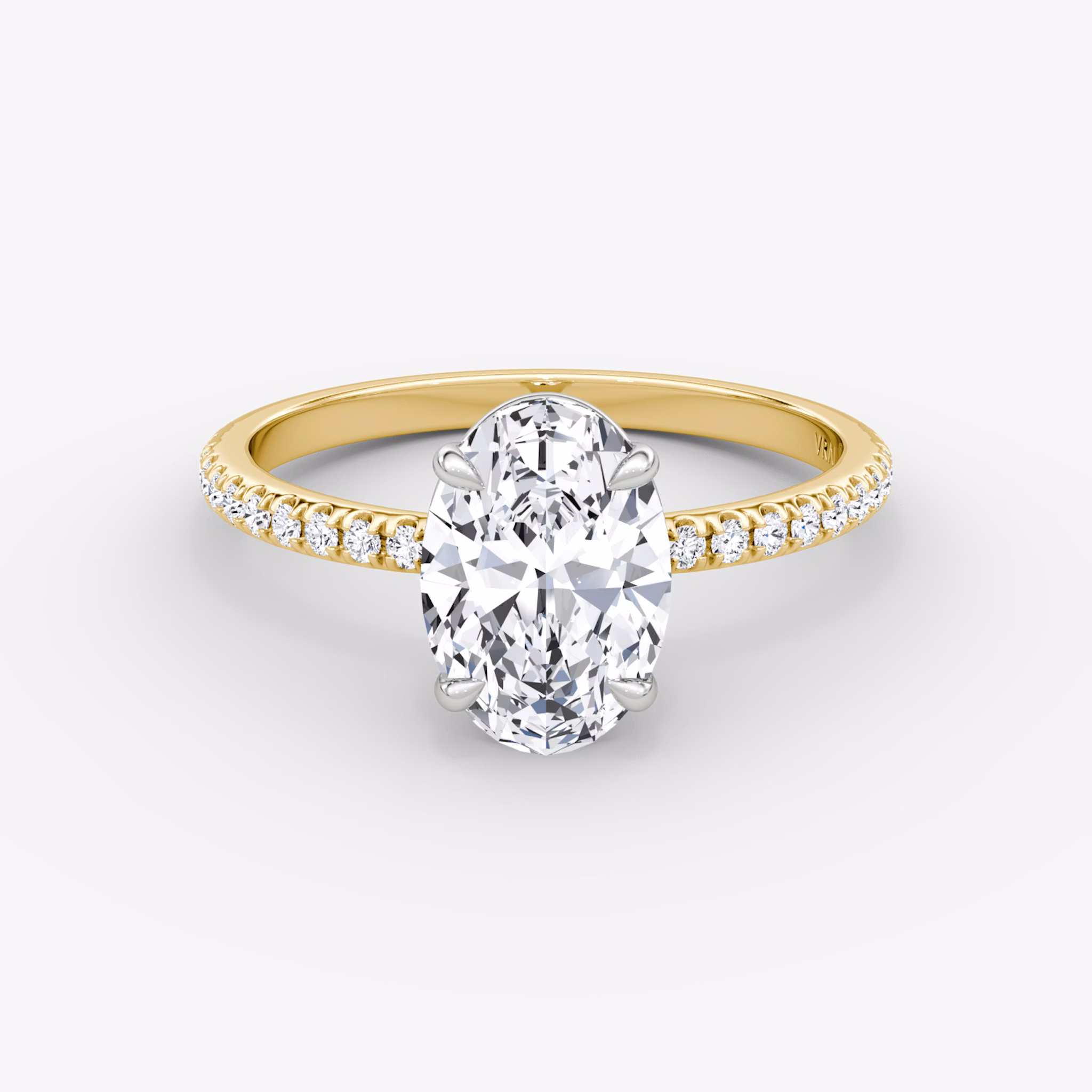 The Signature | Oval | 18k | Yellow Gold and Platinum | bandAccent: Pavé | bandWidth: standard | hiddenHalo: no | diamondOrientation: vertical | caratWeight: other