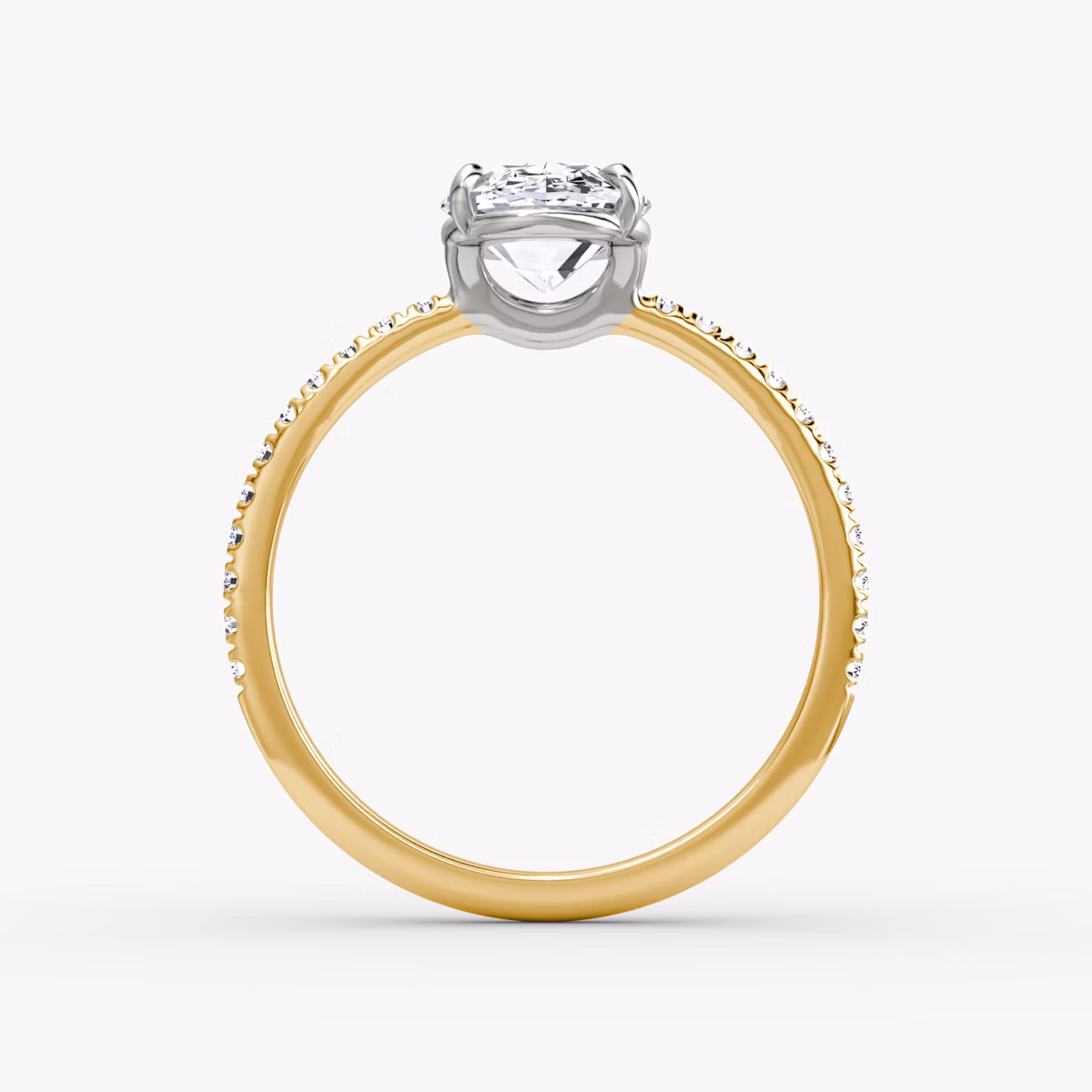 The Signature | Oval | 18k | Yellow Gold and Platinum | bandAccent: Pavé | bandWidth: standard | hiddenHalo: no | diamondOrientation: vertical | caratWeight: other