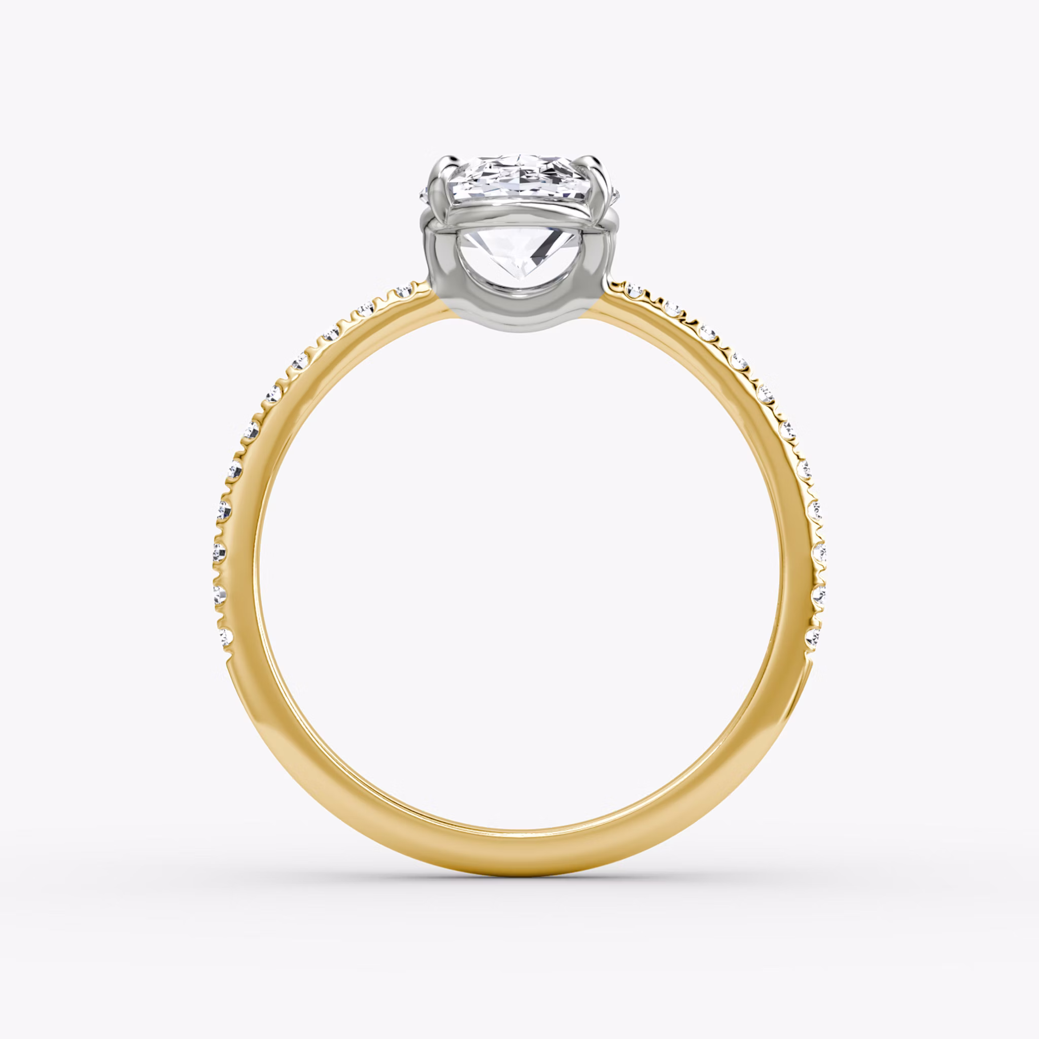 The Signature | Oval | 18k | Yellow Gold and Platinum | bandAccent: Pavé | bandWidth: standard | hiddenHalo: no | diamondOrientation: vertical | caratWeight: other