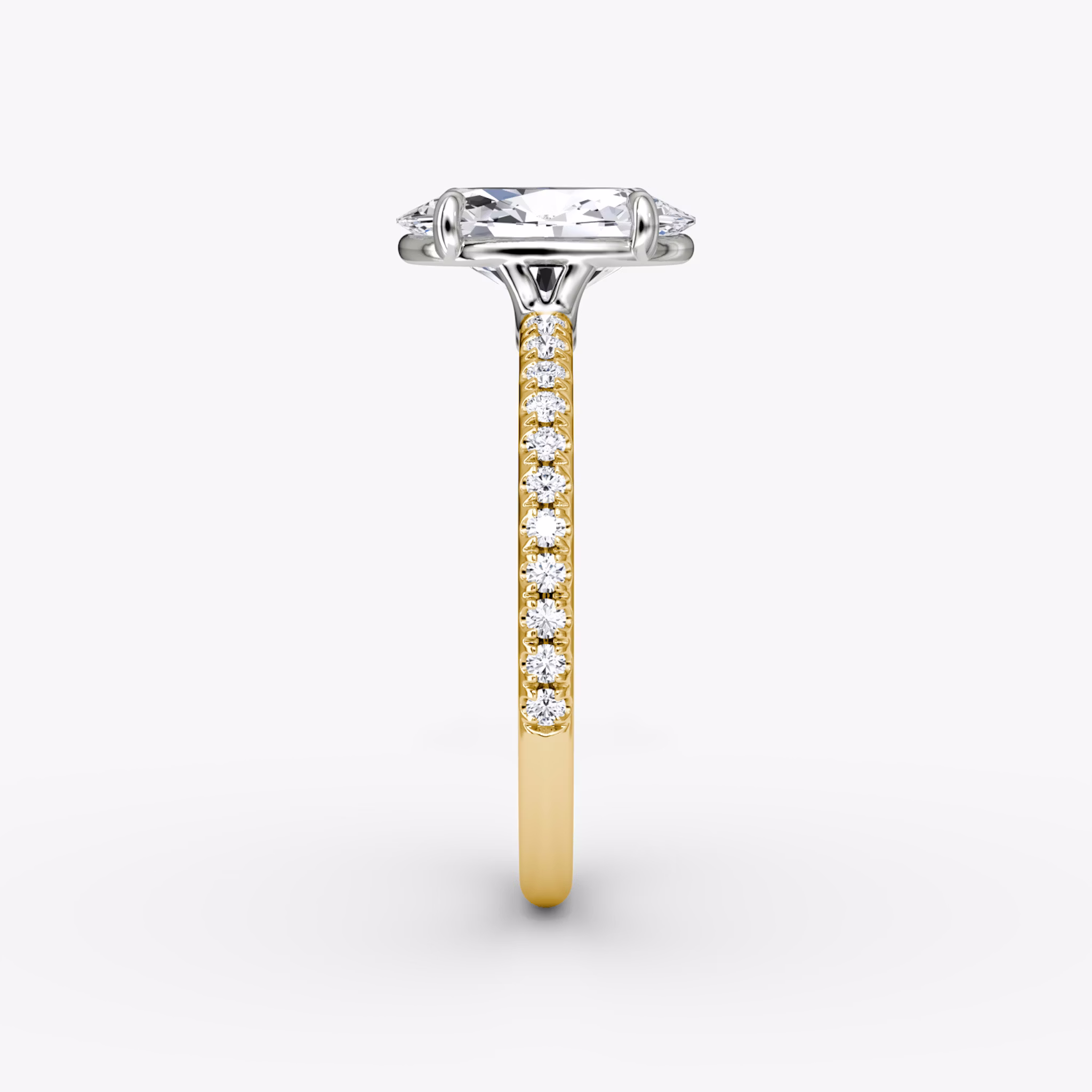 The Signature | Oval | 18k | Yellow Gold and Platinum | bandAccent: Pavé | bandWidth: standard | hiddenHalo: no | diamondOrientation: vertical | caratWeight: other
