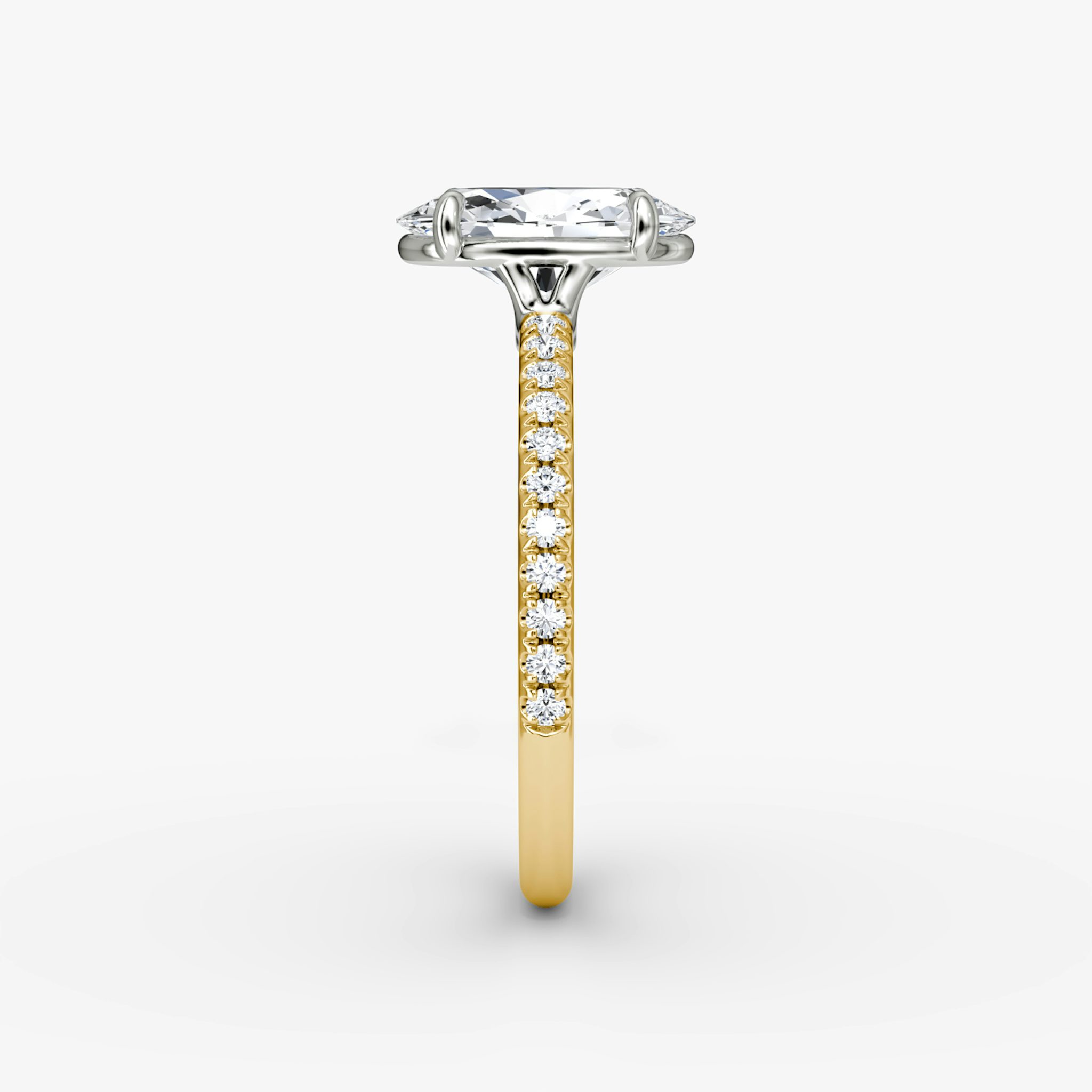 The Signature | Oval | 18k | Yellow Gold and Platinum | bandAccent: Pavé | bandWidth: standard | hiddenHalo: no | diamondOrientation: vertical | caratWeight: other