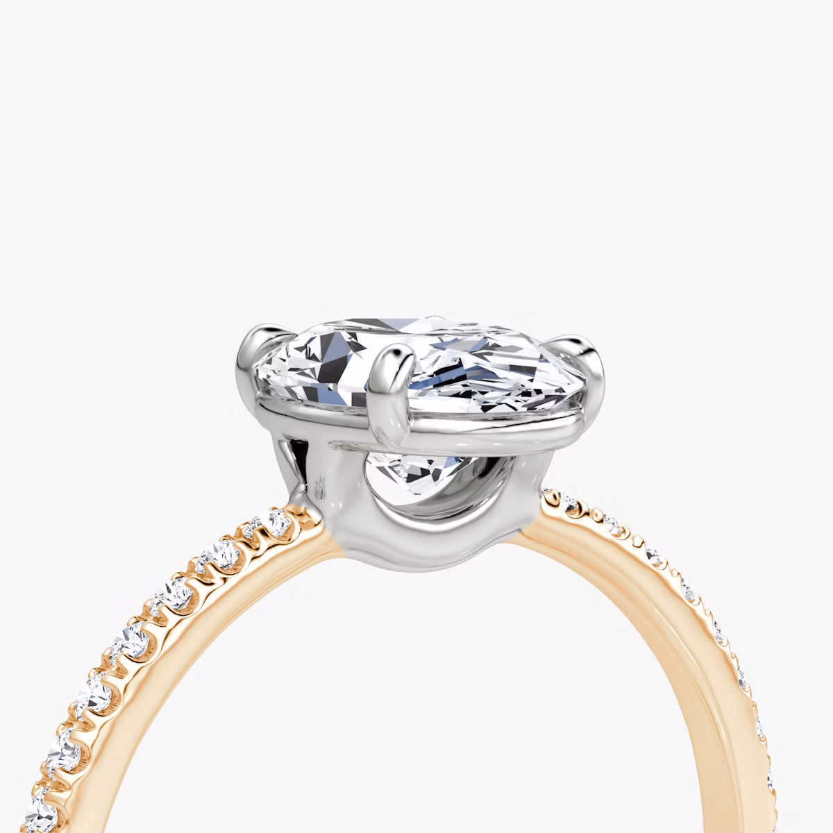 The Signature | Oval | 14k | Rose Gold and Platinum | bandAccent: Pavé | bandWidth: standard | hiddenHalo: no | diamondOrientation: vertical | caratWeight: other