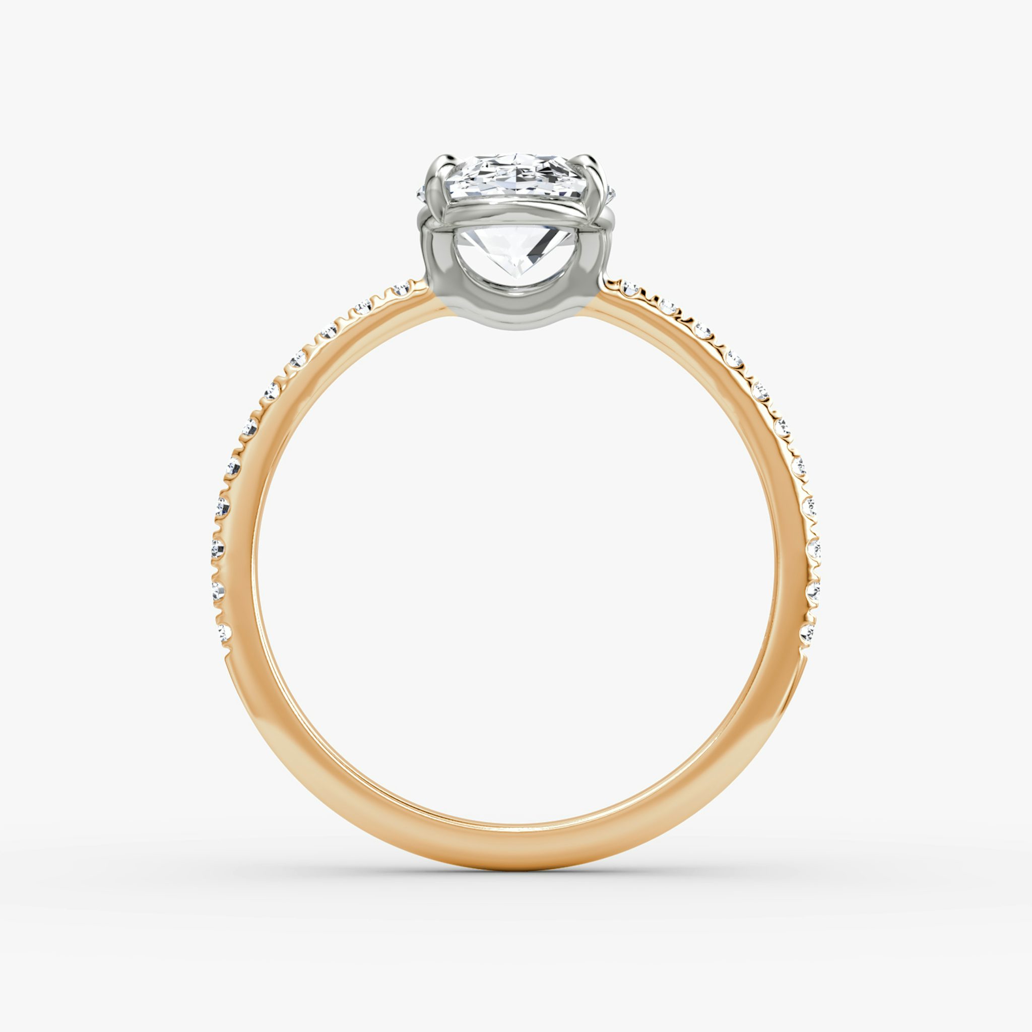 The Signature | Oval | 14k | Rose Gold and Platinum | bandAccent: Pavé | bandWidth: standard | hiddenHalo: no | diamondOrientation: vertical | caratWeight: other