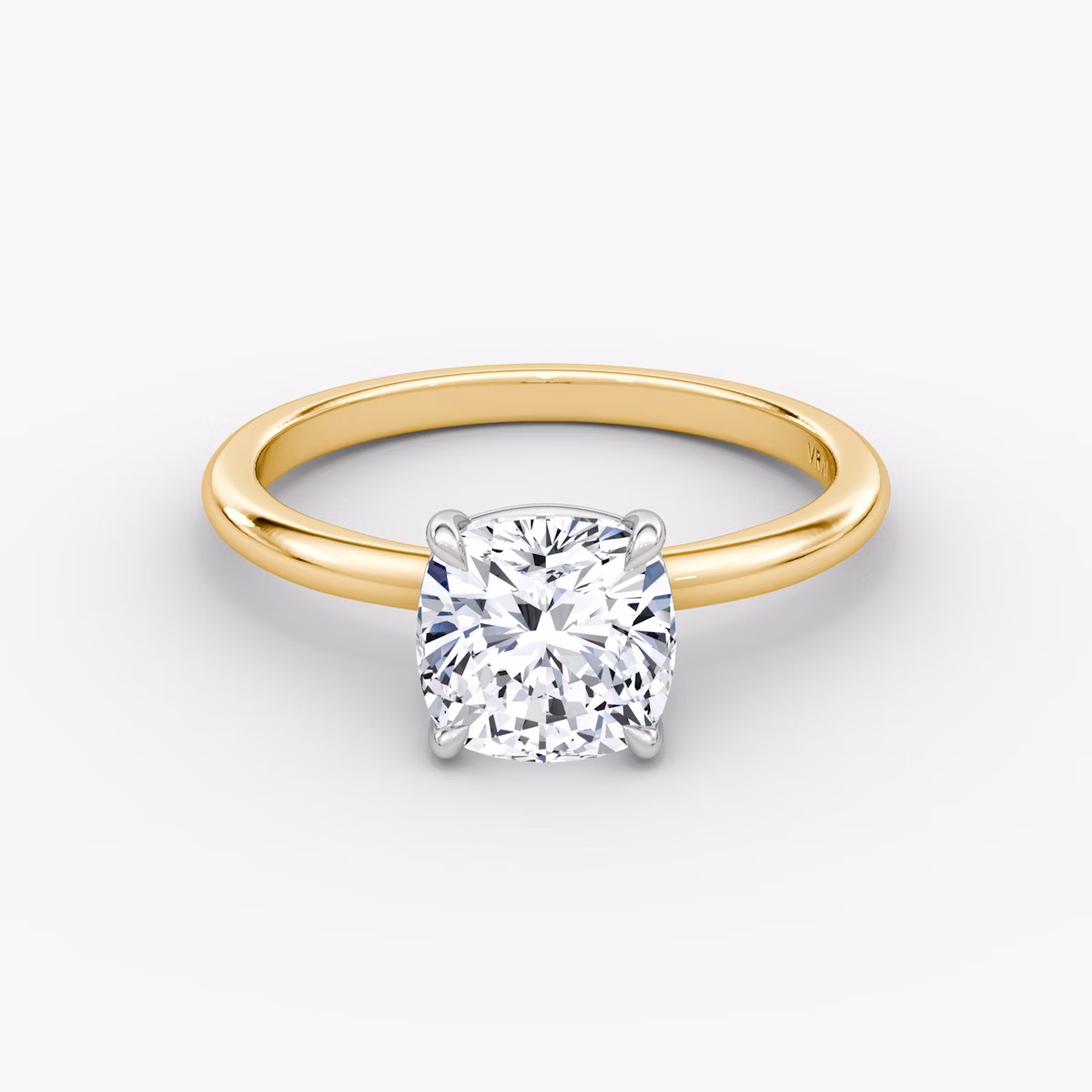 The Signature | Cushion | 18k | Yellow Gold and Platinum | bandAccent: Plain | bandWidth: standard | hiddenHalo: no | diamondOrientation: vertical | caratWeight: other
