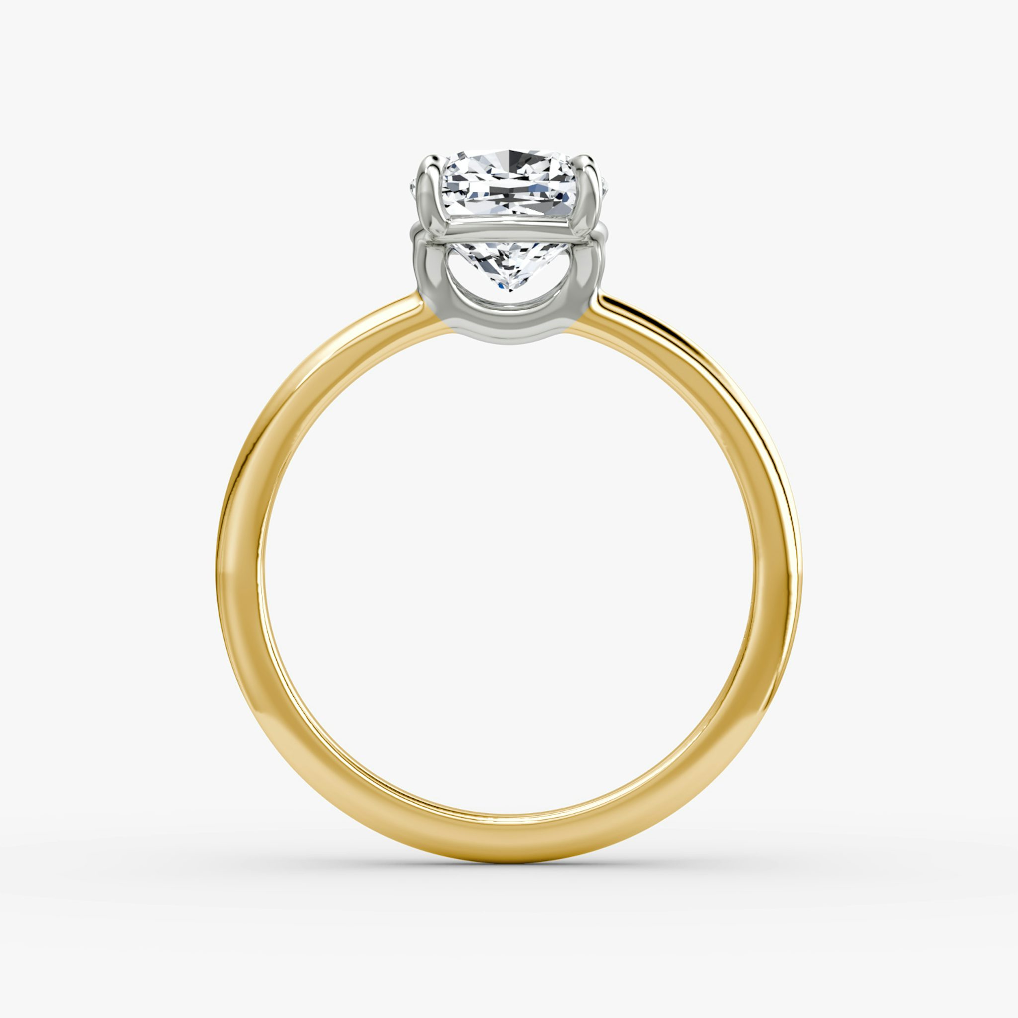 The Signature | Cushion | 18k | Yellow Gold and Platinum | bandAccent: Plain | bandWidth: standard | hiddenHalo: no | diamondOrientation: vertical | caratWeight: other