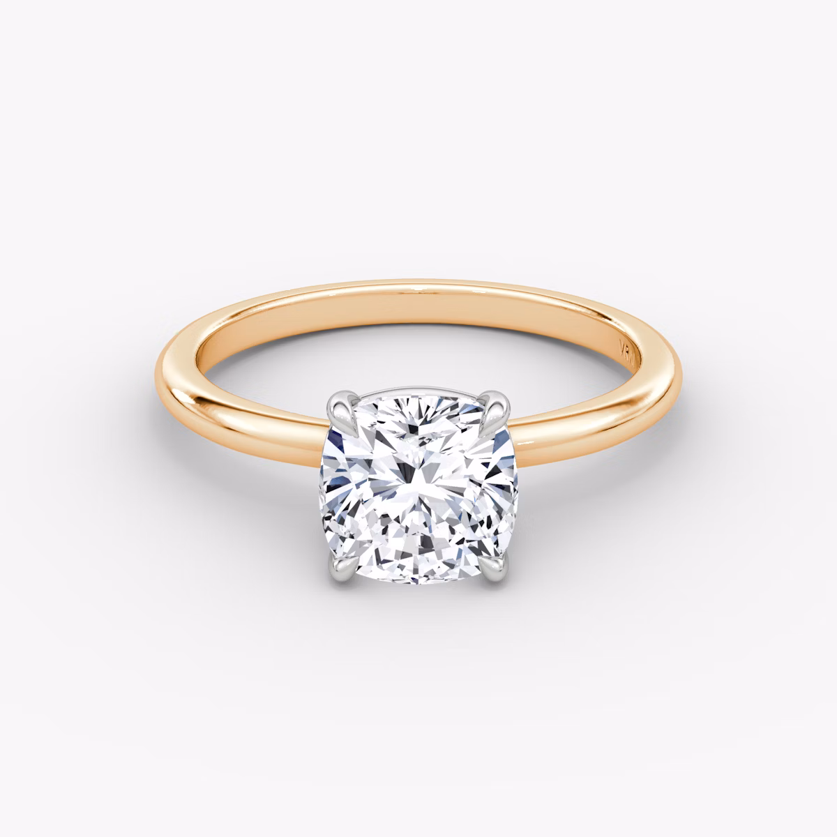 The Signature | Cushion | 14k | Rose Gold and Platinum | bandAccent: Plain | bandWidth: standard | hiddenHalo: no | diamondOrientation: vertical | caratWeight: other