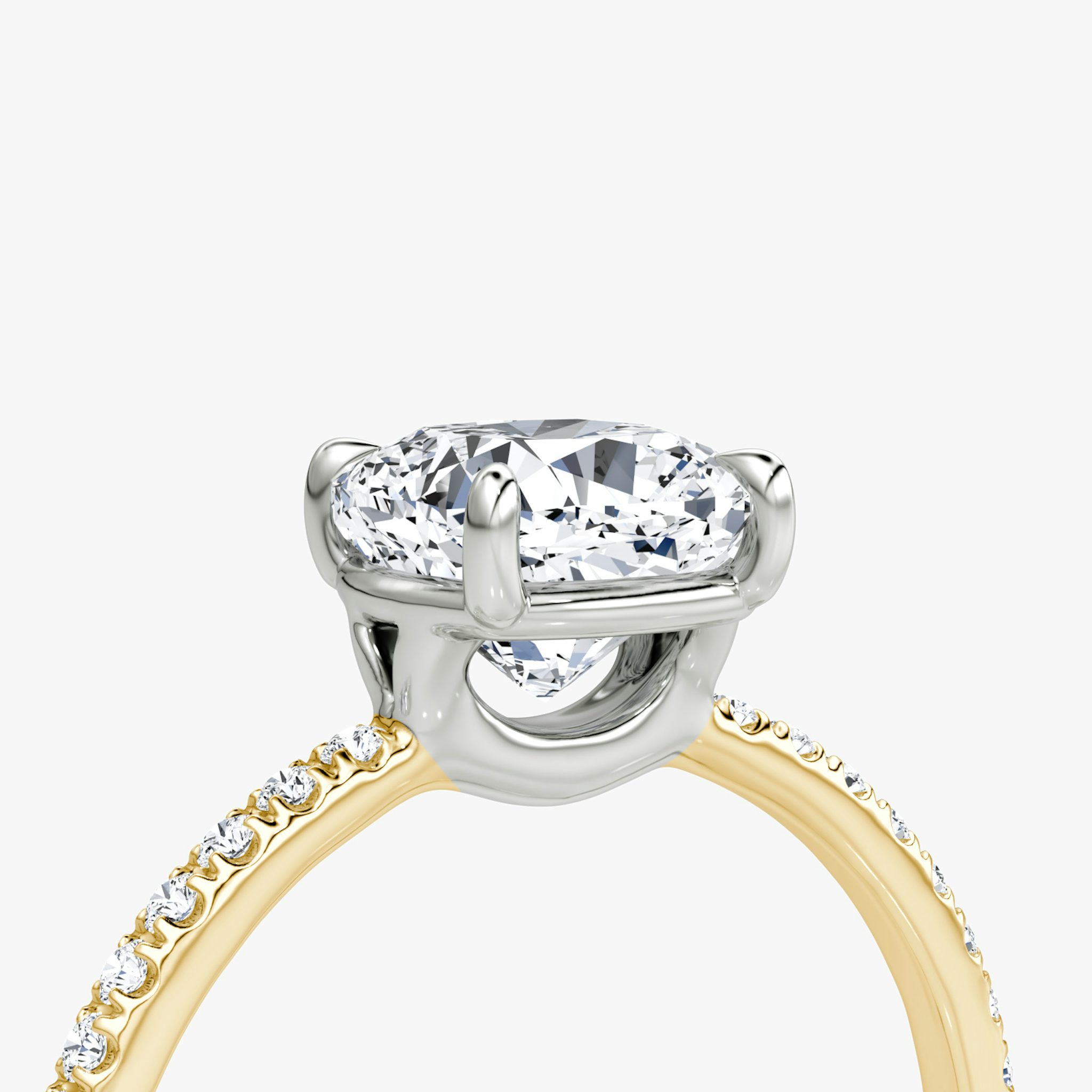 The Signature | Cushion | 18k | Yellow Gold and Platinum | bandAccent: Pavé | bandWidth: standard | hiddenHalo: no | diamondOrientation: vertical | caratWeight: other
