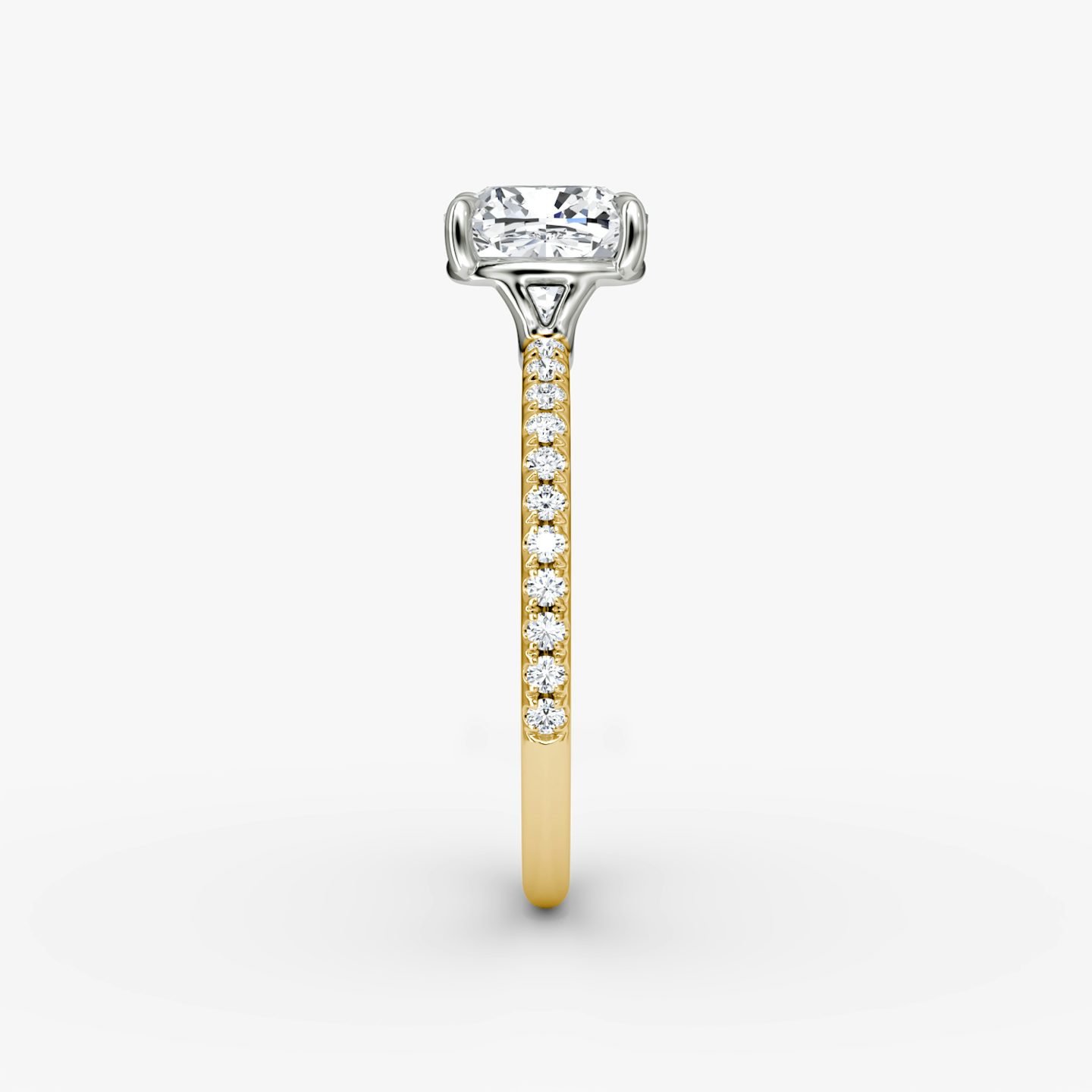 The Signature | Cushion | 18k | Yellow Gold and Platinum | bandAccent: Pavé | bandWidth: standard | hiddenHalo: no | diamondOrientation: vertical | caratWeight: other