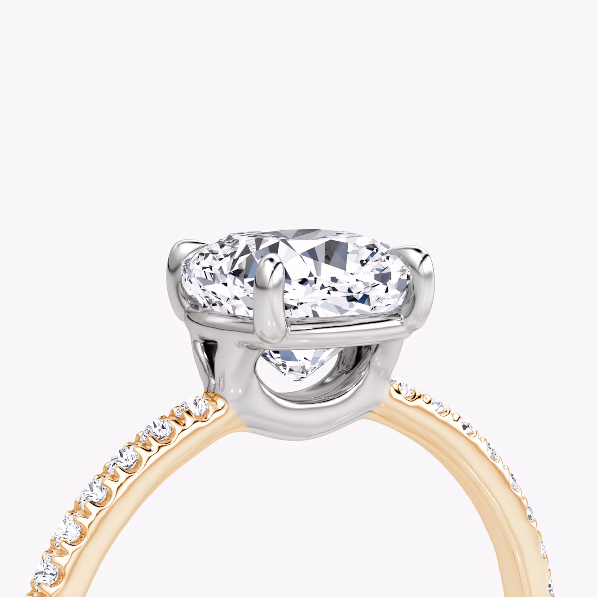 The Signature | Cushion | 14k | Rose Gold and Platinum | bandAccent: Pavé | bandWidth: standard | hiddenHalo: no | diamondOrientation: vertical | caratWeight: other