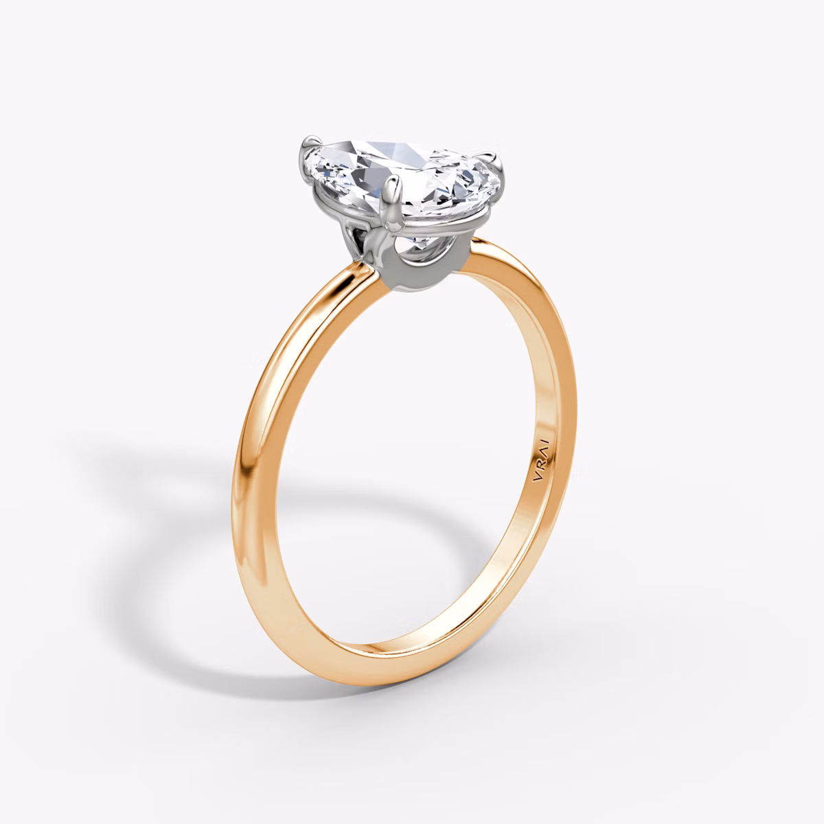 The Signature | Pear | 14k | Rose Gold and Platinum | bandAccent: Plain | bandWidth: standard | hiddenHalo: no | diamondOrientation: vertical | caratWeight: other