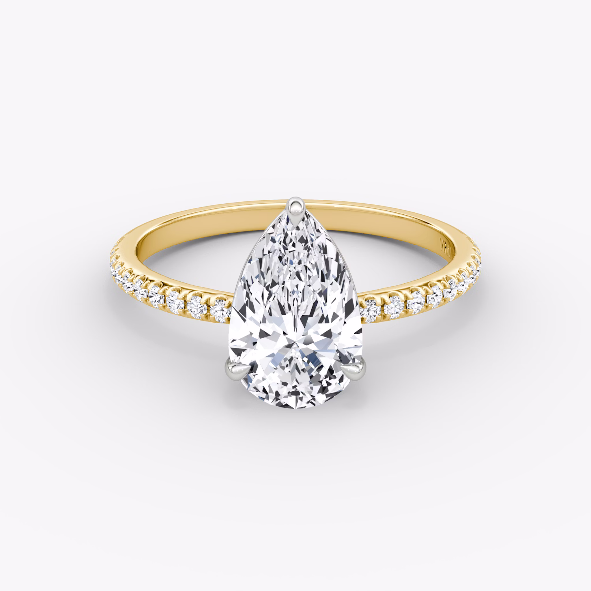 The Signature | Pear | 18k | Yellow Gold and Platinum | bandAccent: Pavé | bandWidth: standard | hiddenHalo: no | diamondOrientation: vertical | caratWeight: other