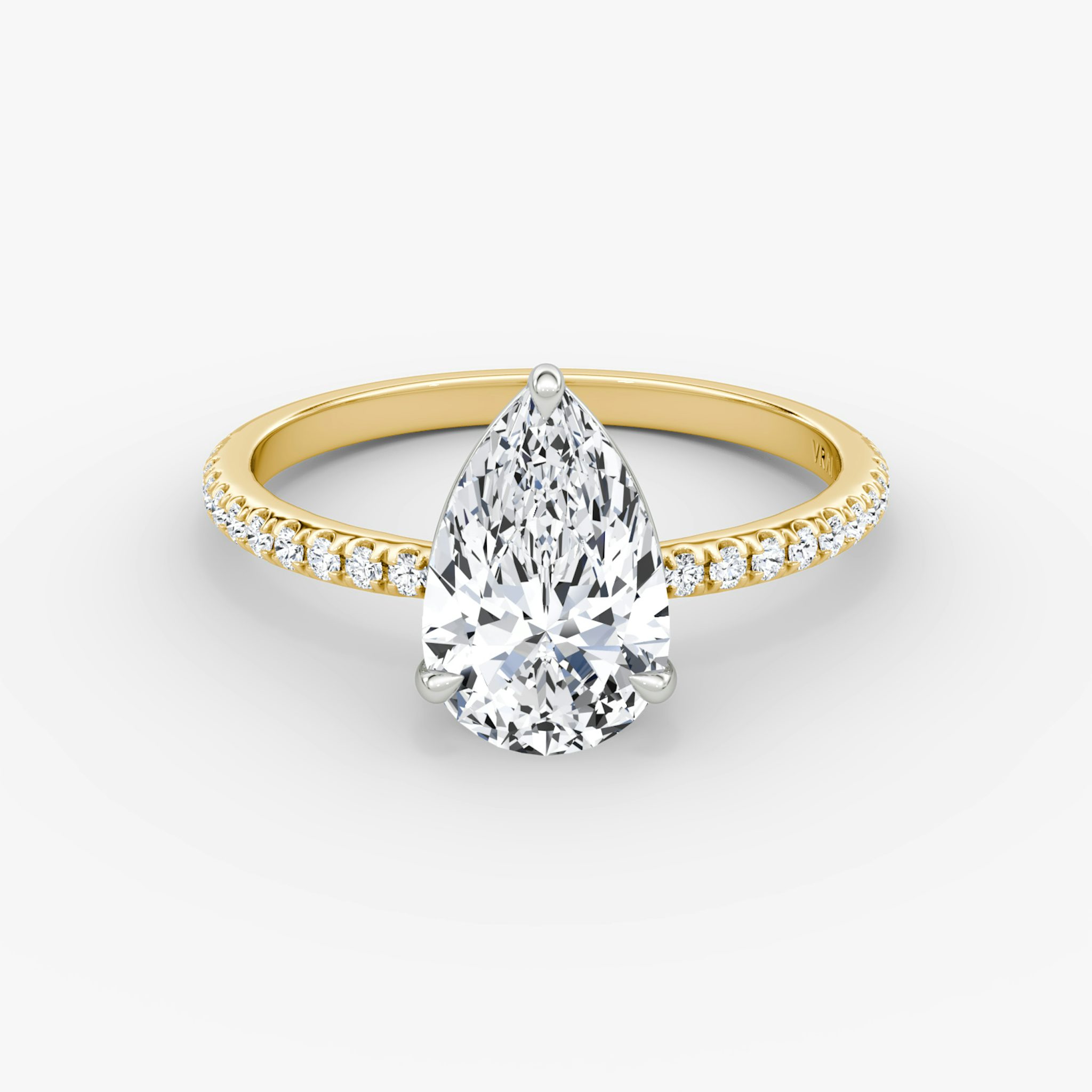The Signature | Pear | 18k | Yellow Gold and Platinum | bandAccent: Pavé | bandWidth: standard | hiddenHalo: no | diamondOrientation: vertical | caratWeight: other