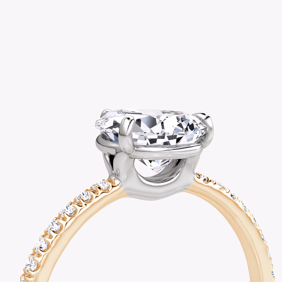 The Signature | Pear | 14k | Rose Gold and Platinum | bandAccent: Pavé | bandWidth: standard | hiddenHalo: no | diamondOrientation: vertical | caratWeight: other