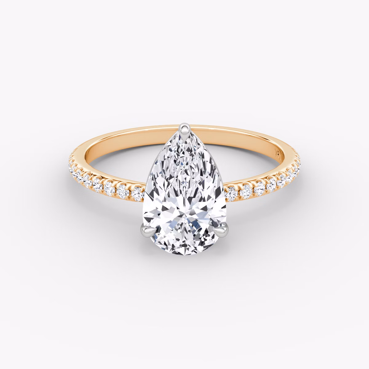 The Signature | Pear | 14k | Rose Gold and Platinum | bandAccent: Pavé | bandWidth: standard | hiddenHalo: no | diamondOrientation: vertical | caratWeight: other