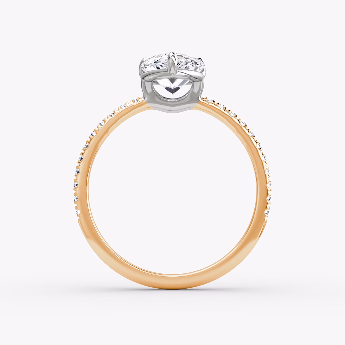The Signature | Pear | 14k | Rose Gold and Platinum | bandAccent: Pavé | bandWidth: standard | hiddenHalo: no | diamondOrientation: vertical | caratWeight: other