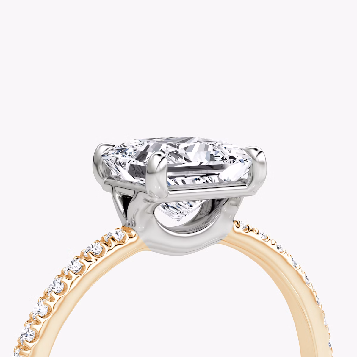 The Signature | Princess | 14k | Rose Gold and Platinum | bandAccent: Pavé | bandWidth: standard | hiddenHalo: no | diamondOrientation: vertical | caratWeight: other