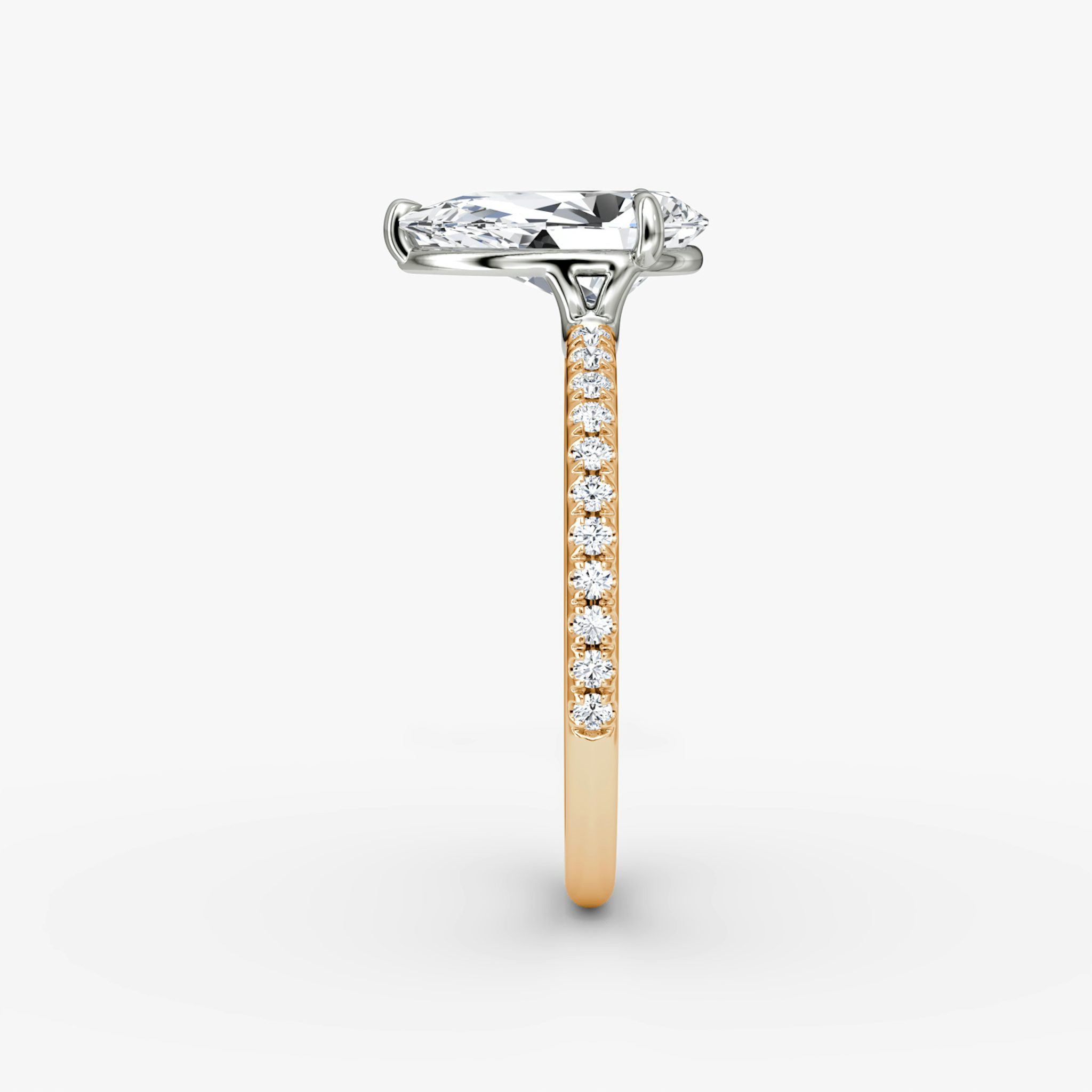 The Signature | Pear | 14k | Rose Gold and Platinum | bandAccent: Pavé | bandWidth: standard | hiddenHalo: no | diamondOrientation: vertical | caratWeight: other