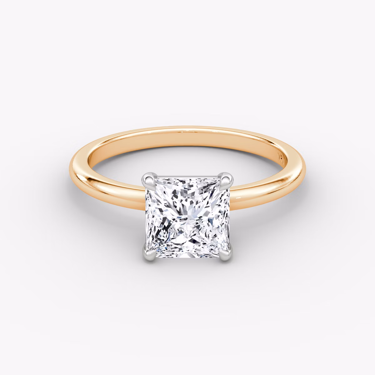 The Signature | Princess | 14k | Rose Gold and Platinum | bandAccent: Plain | bandWidth: standard | hiddenHalo: no | diamondOrientation: vertical | caratWeight: other