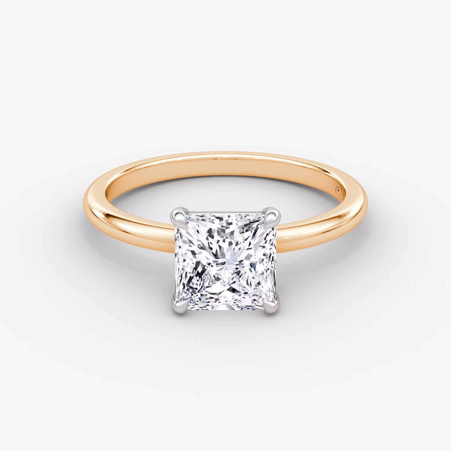 The Signature | Princess | 14k | Rose Gold and Platinum | bandAccent: Plain | bandWidth: standard | hiddenHalo: no | diamondOrientation: vertical | caratWeight: other