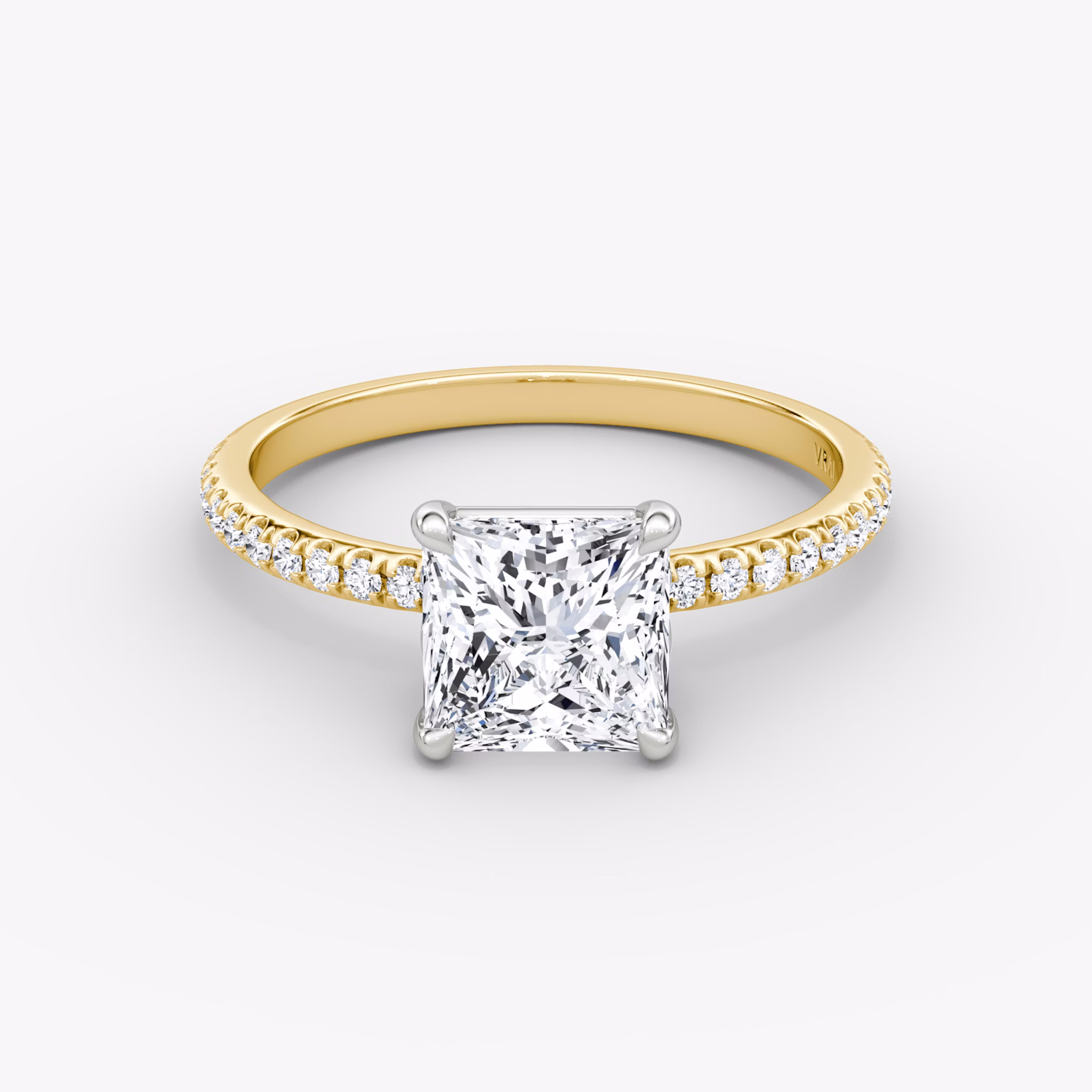 The Signature | Princess | 18k | Yellow Gold and Platinum | bandAccent: Pavé | bandWidth: standard | hiddenHalo: no | diamondOrientation: vertical | caratWeight: other