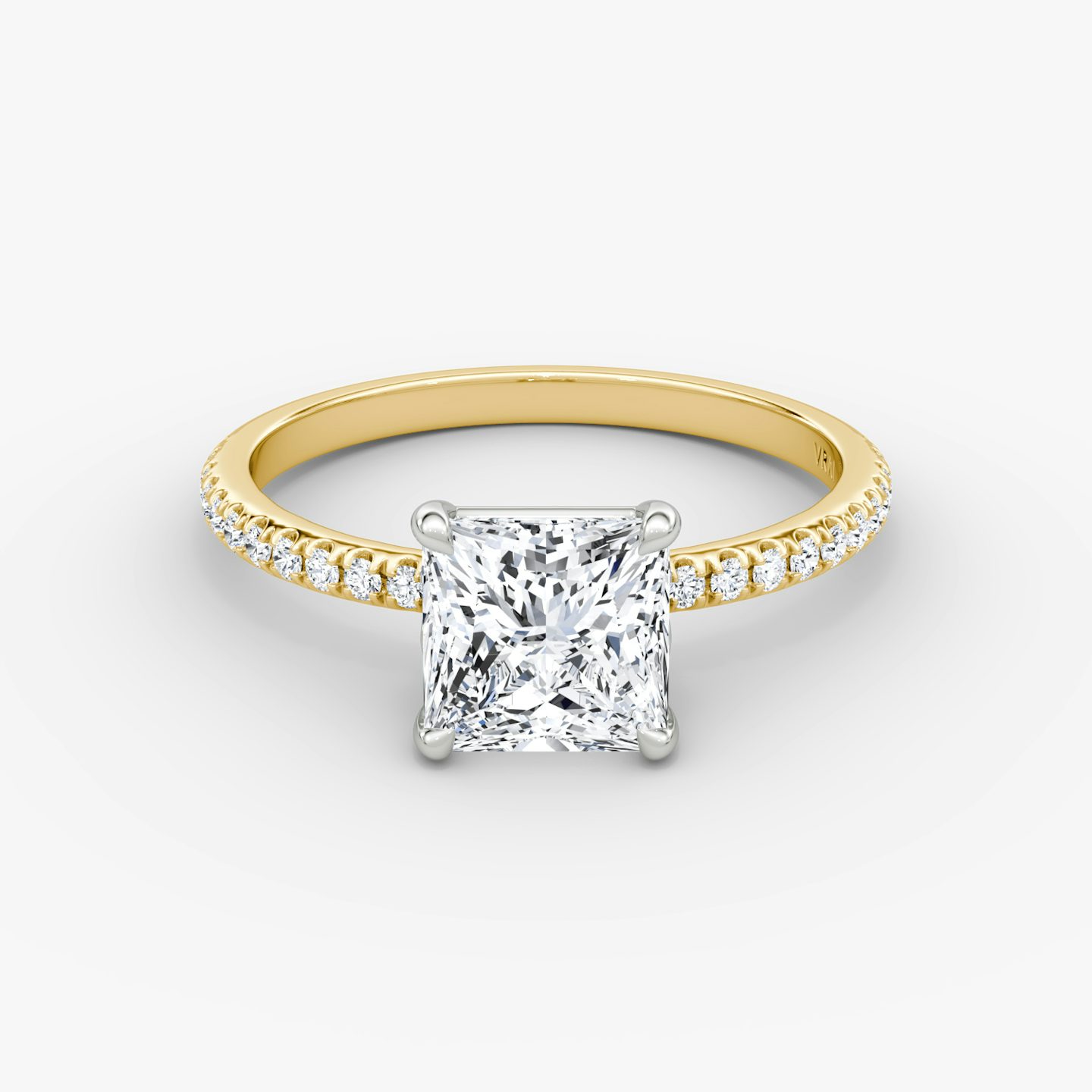 The Signature | Princess | 18k | Yellow Gold and Platinum | bandAccent: Pavé | bandWidth: standard | hiddenHalo: no | diamondOrientation: vertical | caratWeight: other