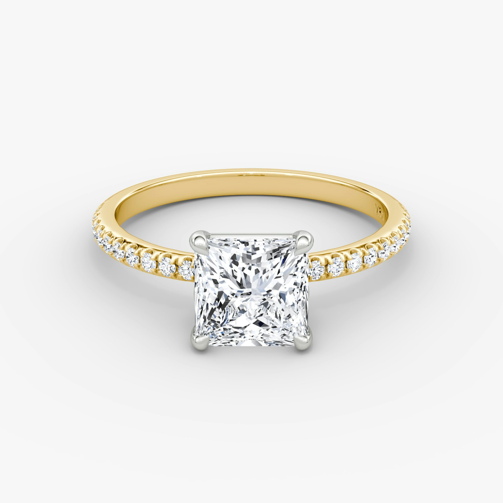 The Signature | Princess | 18k | Yellow Gold and Platinum | bandAccent: Pavé | bandWidth: standard | hiddenHalo: no | diamondOrientation: vertical | caratWeight: other