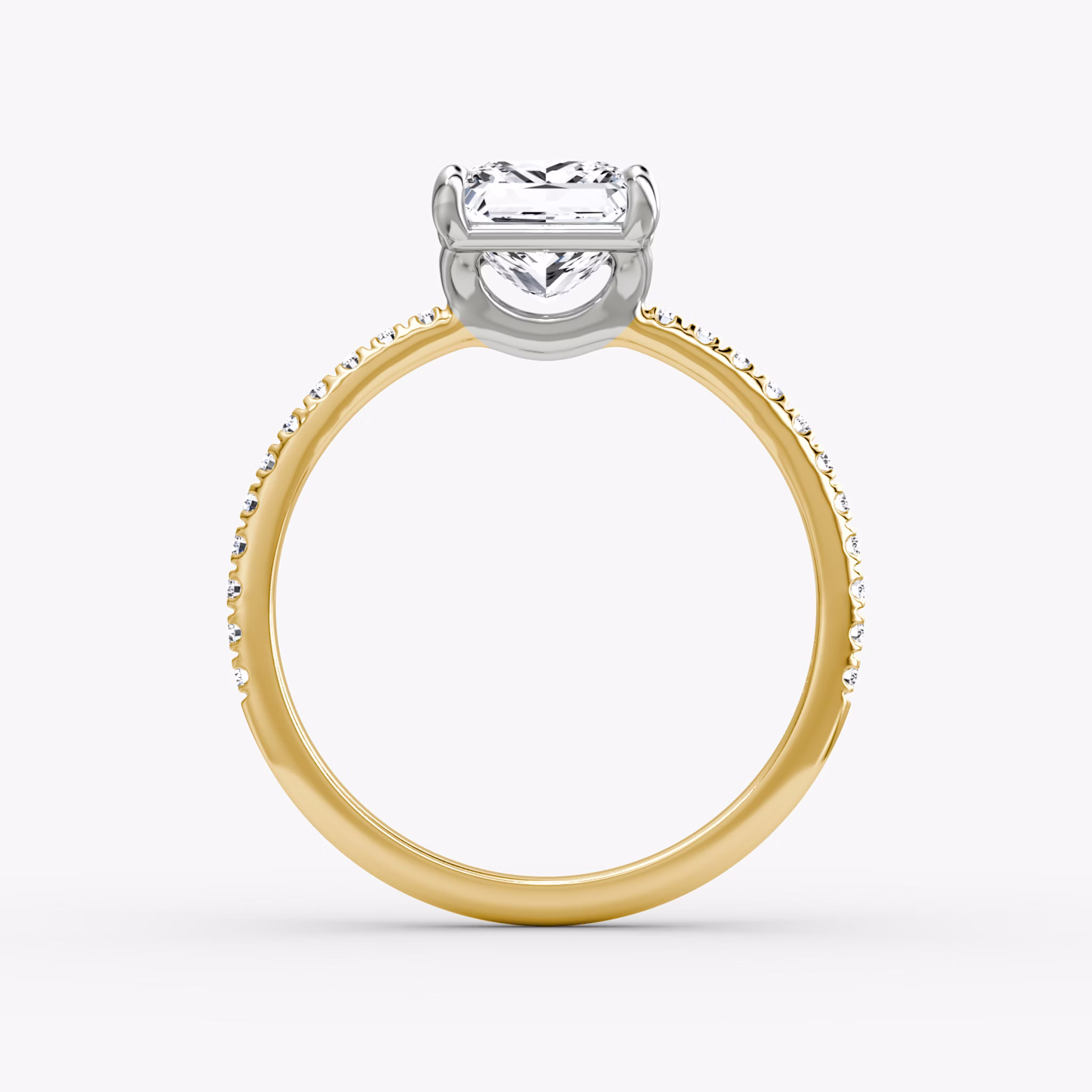 The Signature | Princess | 18k | Yellow Gold and Platinum | bandAccent: Pavé | bandWidth: standard | hiddenHalo: no | diamondOrientation: vertical | caratWeight: other