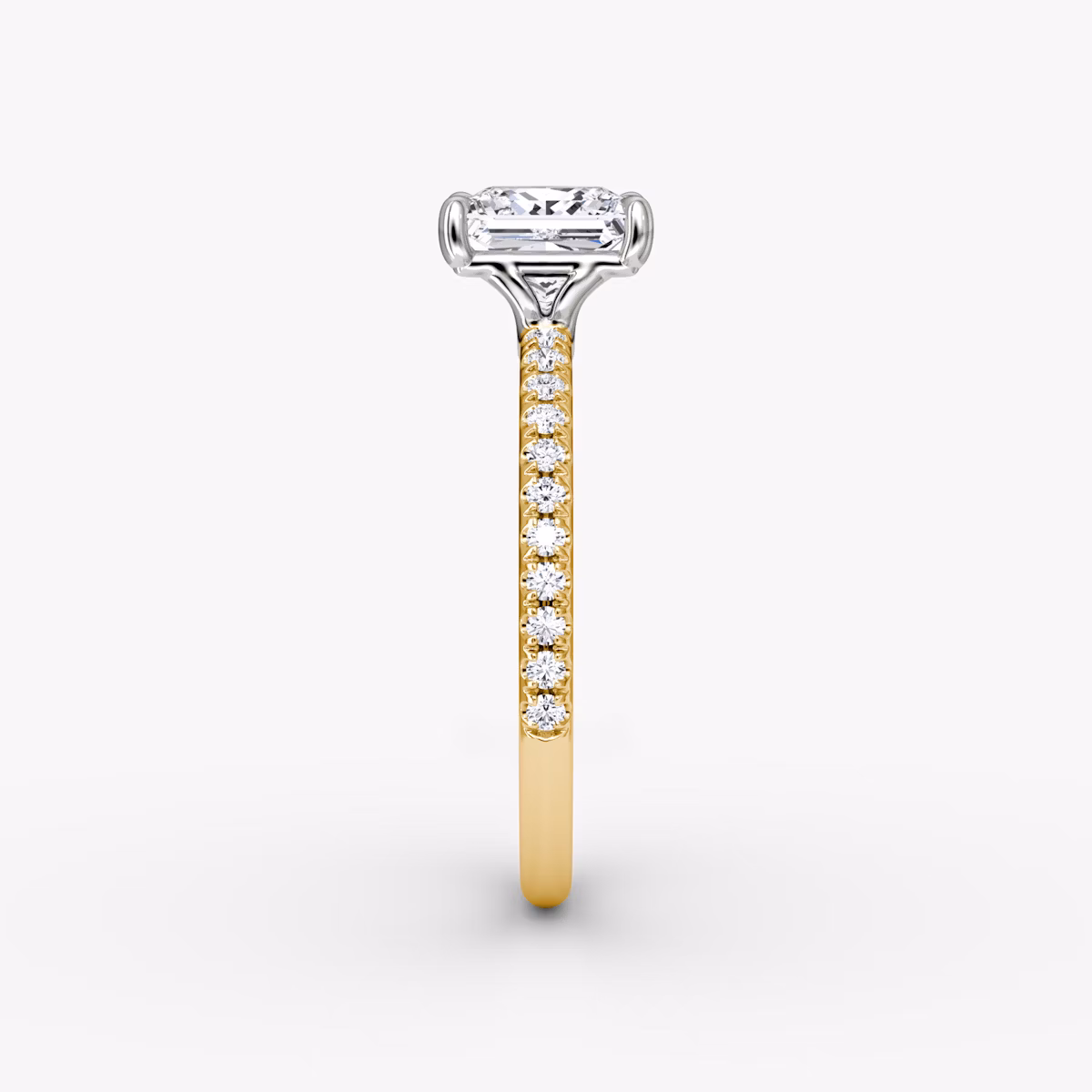 The Signature | Princess | 18k | Yellow Gold and Platinum | bandAccent: Pavé | bandWidth: standard | hiddenHalo: no | diamondOrientation: vertical | caratWeight: other