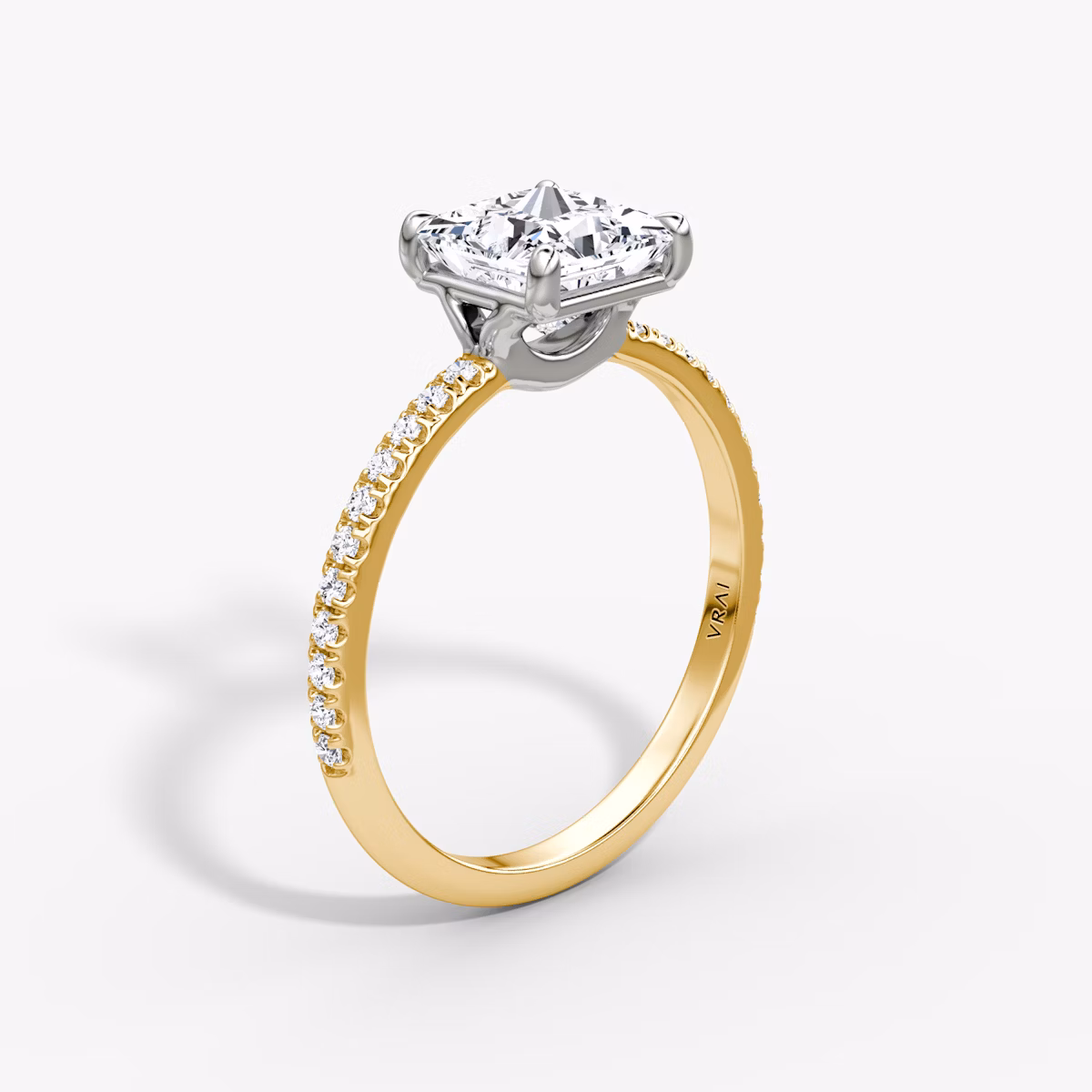 The Signature | Princess | 18k | Yellow Gold and Platinum | bandAccent: Pavé | bandWidth: standard | hiddenHalo: no | diamondOrientation: vertical | caratWeight: other