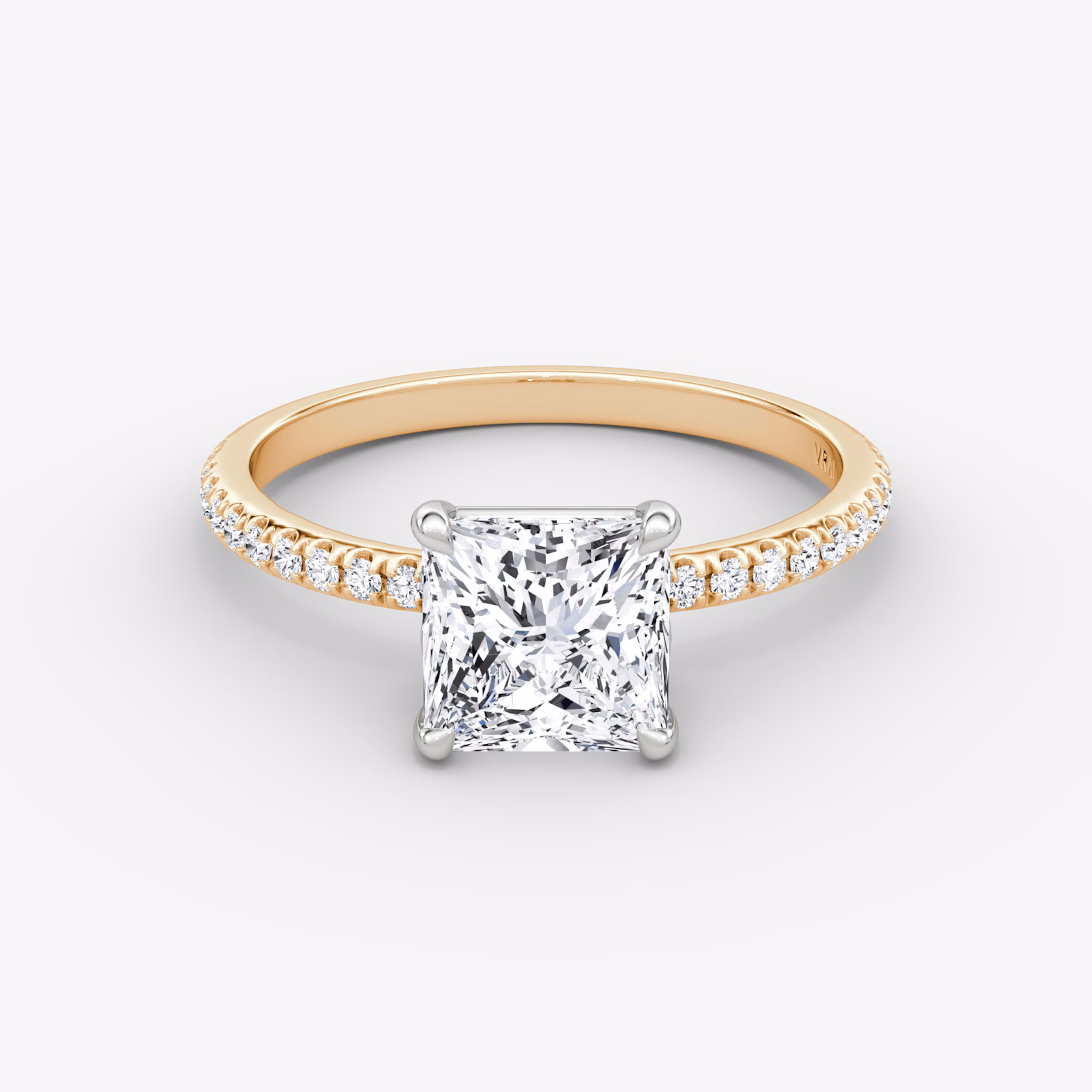 The Signature | Princess | 14k | Rose Gold and Platinum | bandAccent: Pavé | bandWidth: standard | hiddenHalo: no | diamondOrientation: vertical | caratWeight: other