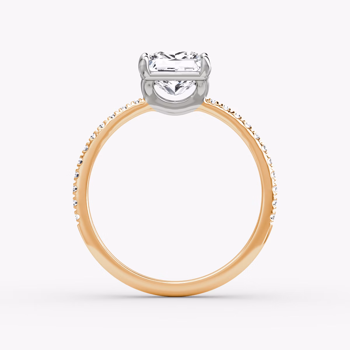 The Signature | Princess | 14k | Rose Gold and Platinum | bandAccent: Pavé | bandWidth: standard | hiddenHalo: no | diamondOrientation: vertical | caratWeight: other