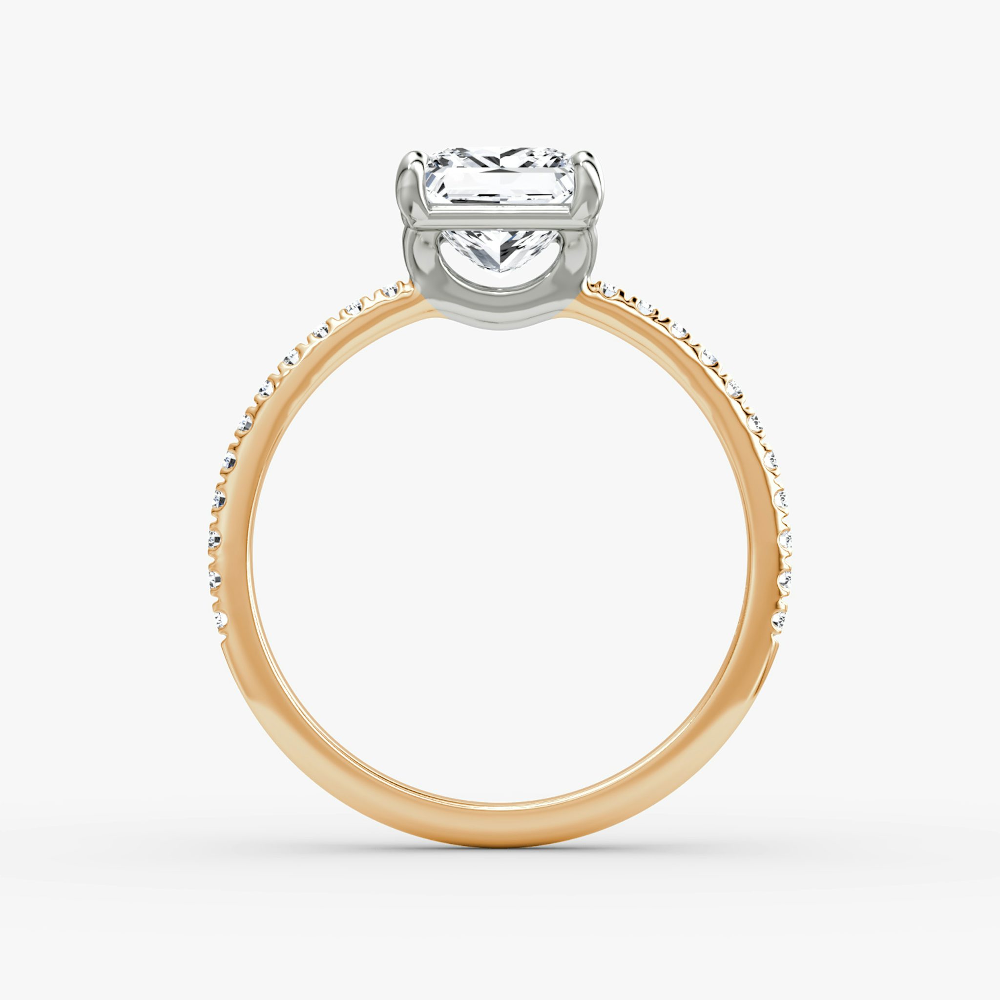 The Signature | Princess | 14k | Rose Gold and Platinum | bandAccent: Pavé | bandWidth: standard | hiddenHalo: no | diamondOrientation: vertical | caratWeight: other