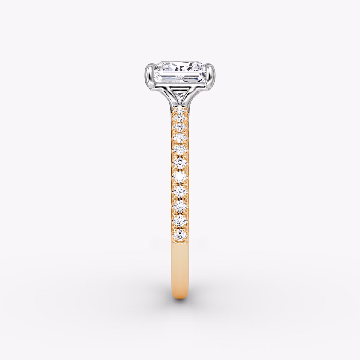 The Signature | Princess | 14k | Rose Gold and Platinum | bandAccent: Pavé | bandWidth: standard | hiddenHalo: no | diamondOrientation: vertical | caratWeight: other