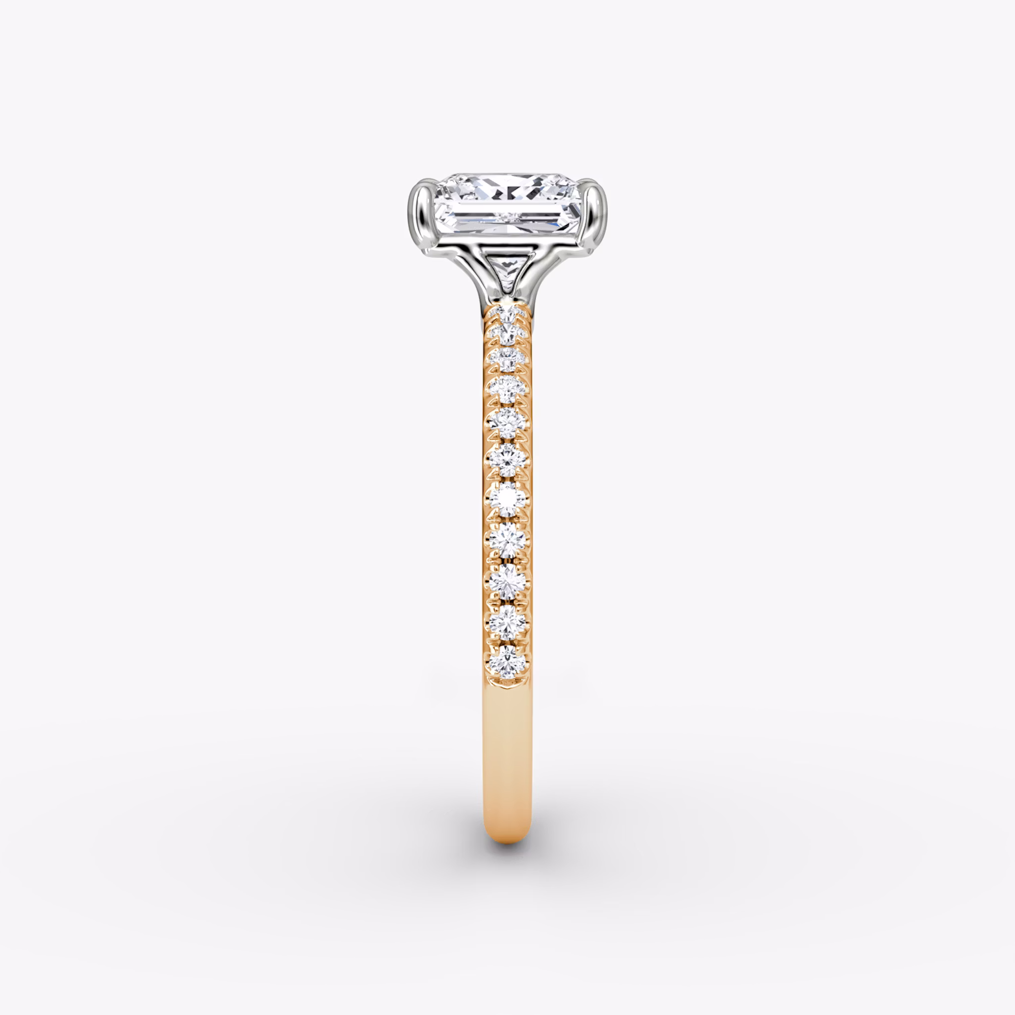 The Signature | Princess | 14k | Rose Gold and Platinum | bandAccent: Pavé | bandWidth: standard | hiddenHalo: no | diamondOrientation: vertical | caratWeight: other
