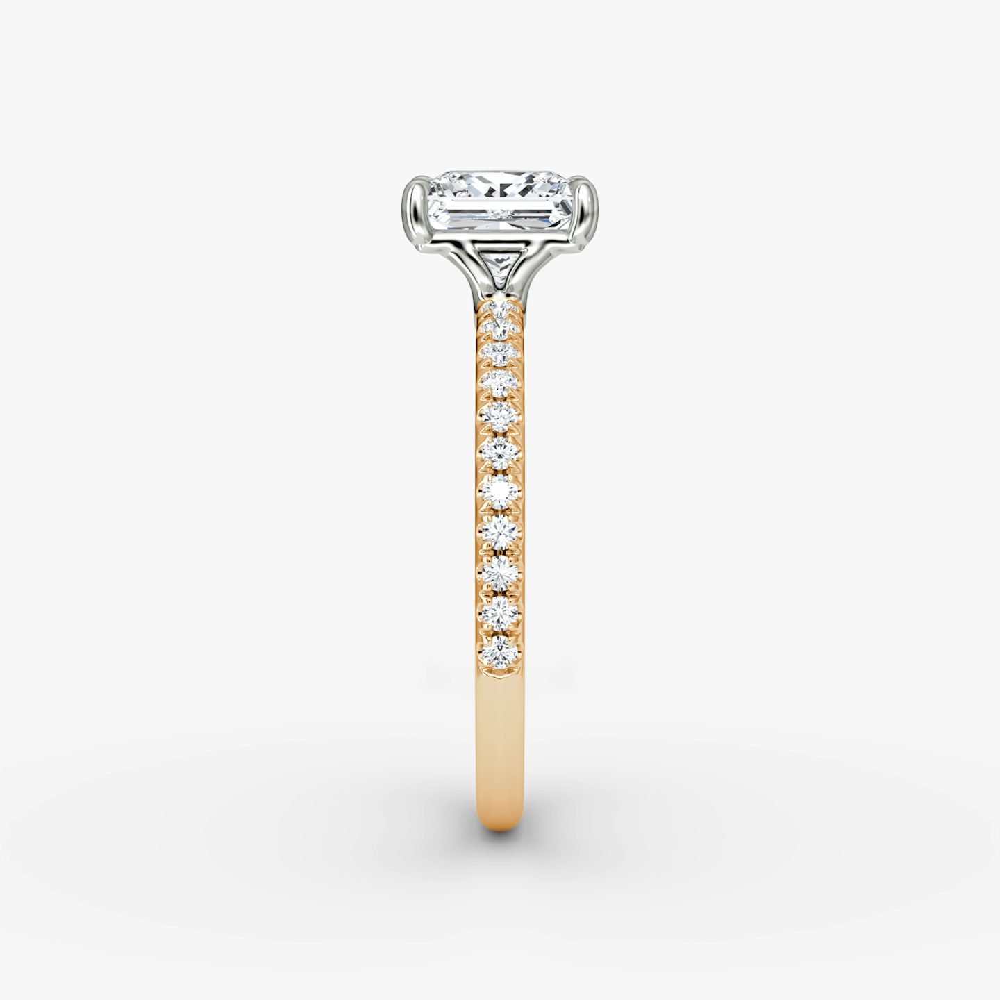 The Signature | Princess | 14k | Rose Gold and Platinum | bandAccent: Pavé | bandWidth: standard | hiddenHalo: no | diamondOrientation: vertical | caratWeight: other