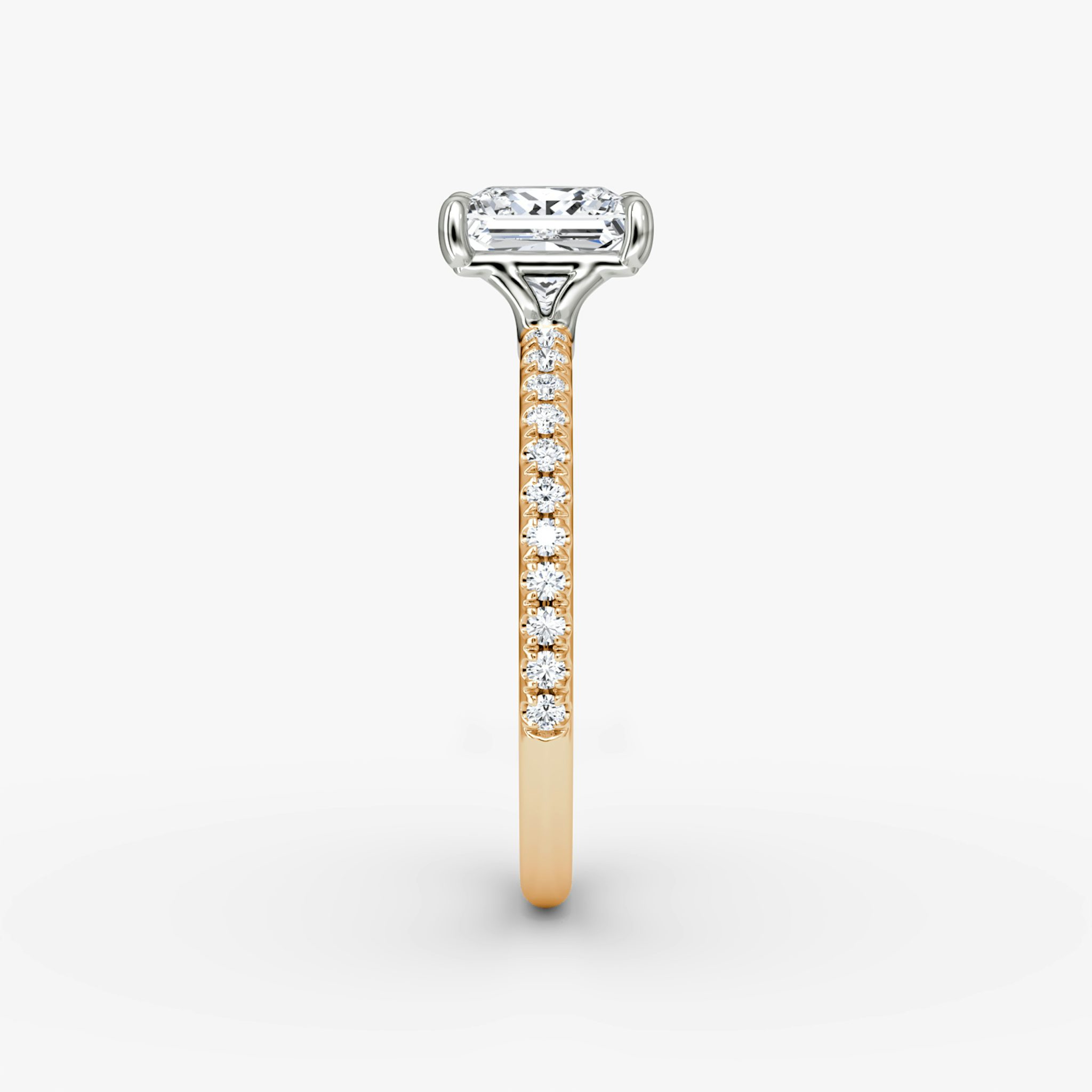 The Signature | Princess | 14k | Rose Gold and Platinum | bandAccent: Pavé | bandWidth: standard | hiddenHalo: no | diamondOrientation: vertical | caratWeight: other