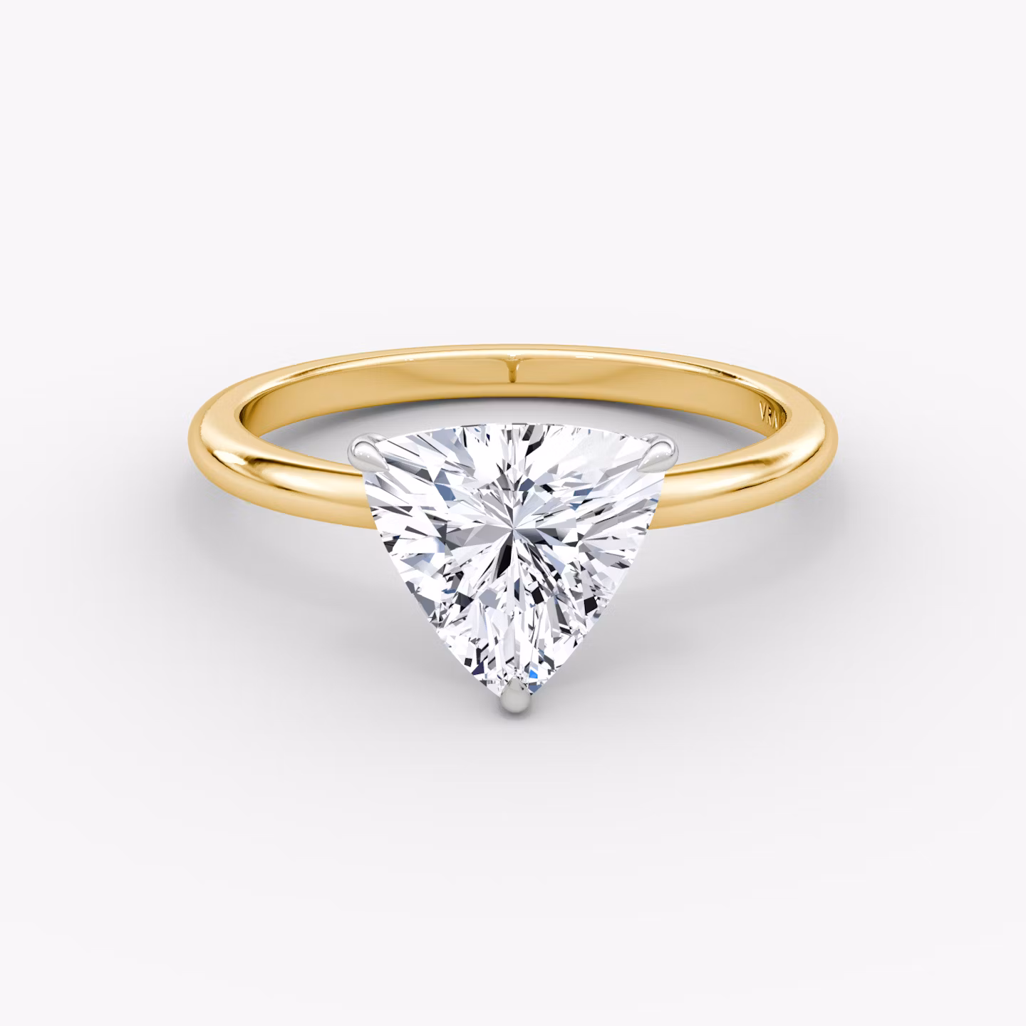 The Signature | Trillion | 18k | Yellow Gold and Platinum | bandAccent: Plain | bandWidth: standard | hiddenHalo: no | diamondOrientation: vertical | caratWeight: other