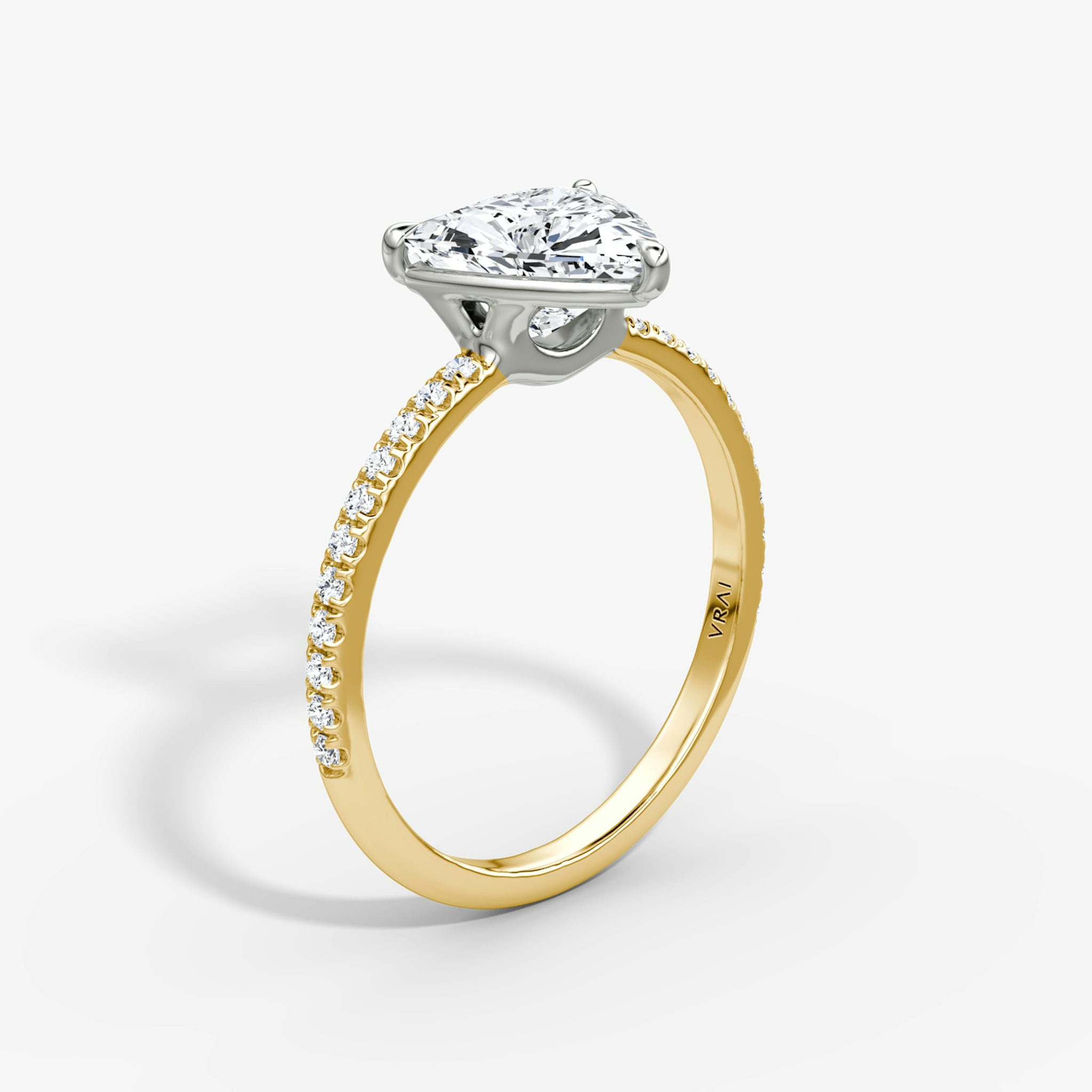 The Signature | Trillion | 18k | Yellow Gold and Platinum | bandAccent: Pavé | bandWidth: standard | hiddenHalo: no | diamondOrientation: vertical | caratWeight: other