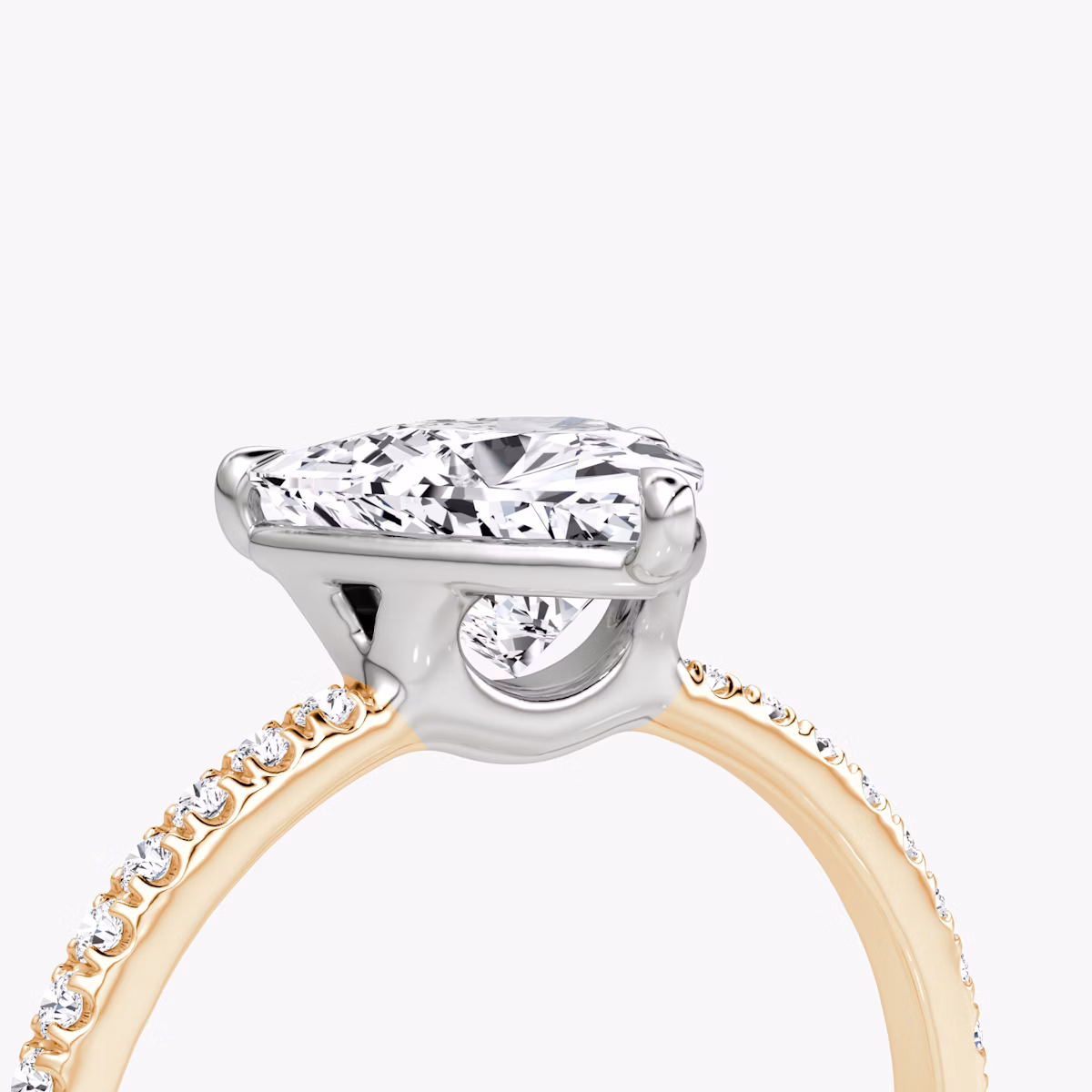 The Signature | Trillion | 14k | Rose Gold and Platinum | bandAccent: Pavé | bandWidth: standard | hiddenHalo: no | diamondOrientation: vertical | caratWeight: other