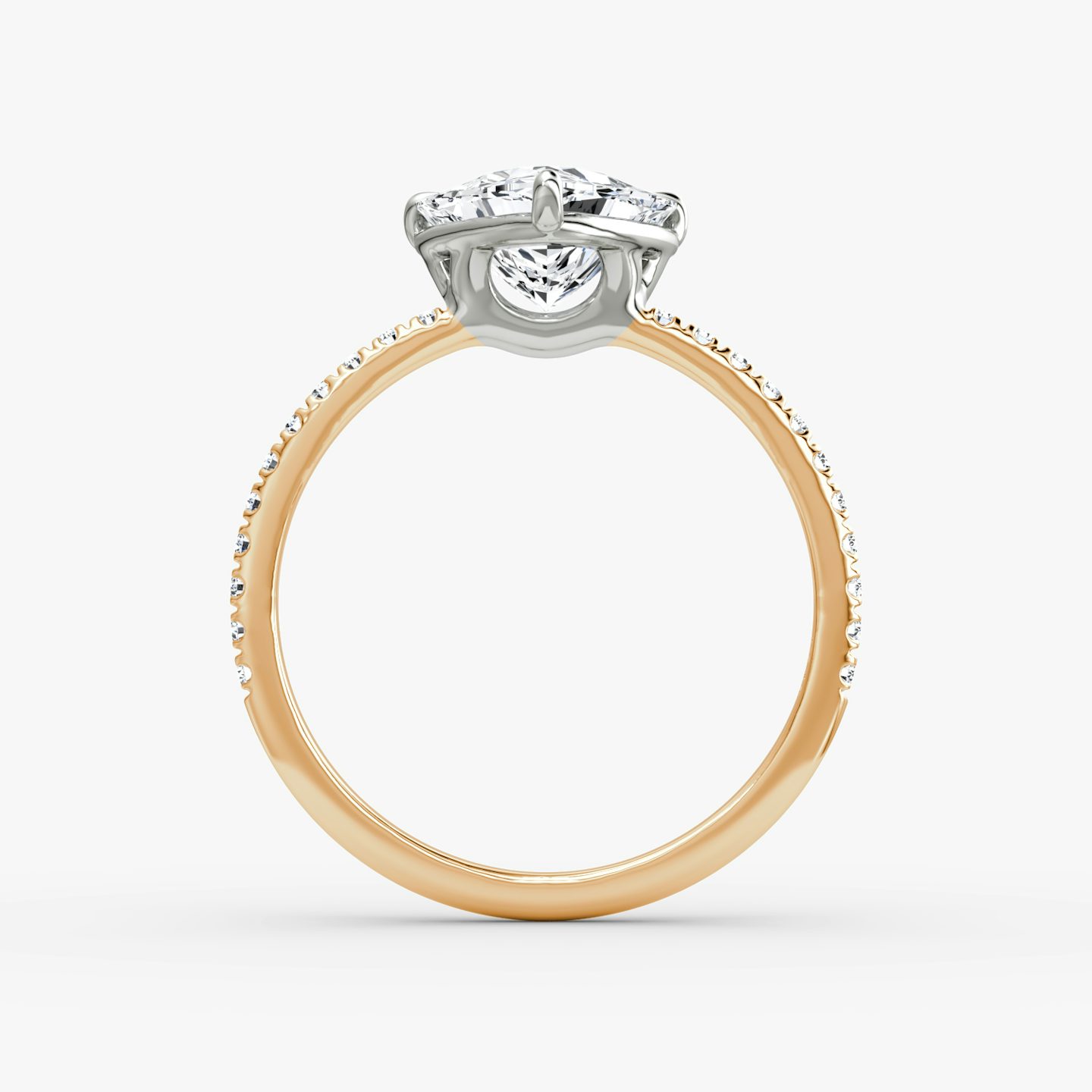 The Signature | Trillion | 14k | Rose Gold and Platinum | bandAccent: Pavé | bandWidth: standard | hiddenHalo: no | diamondOrientation: vertical | caratWeight: other